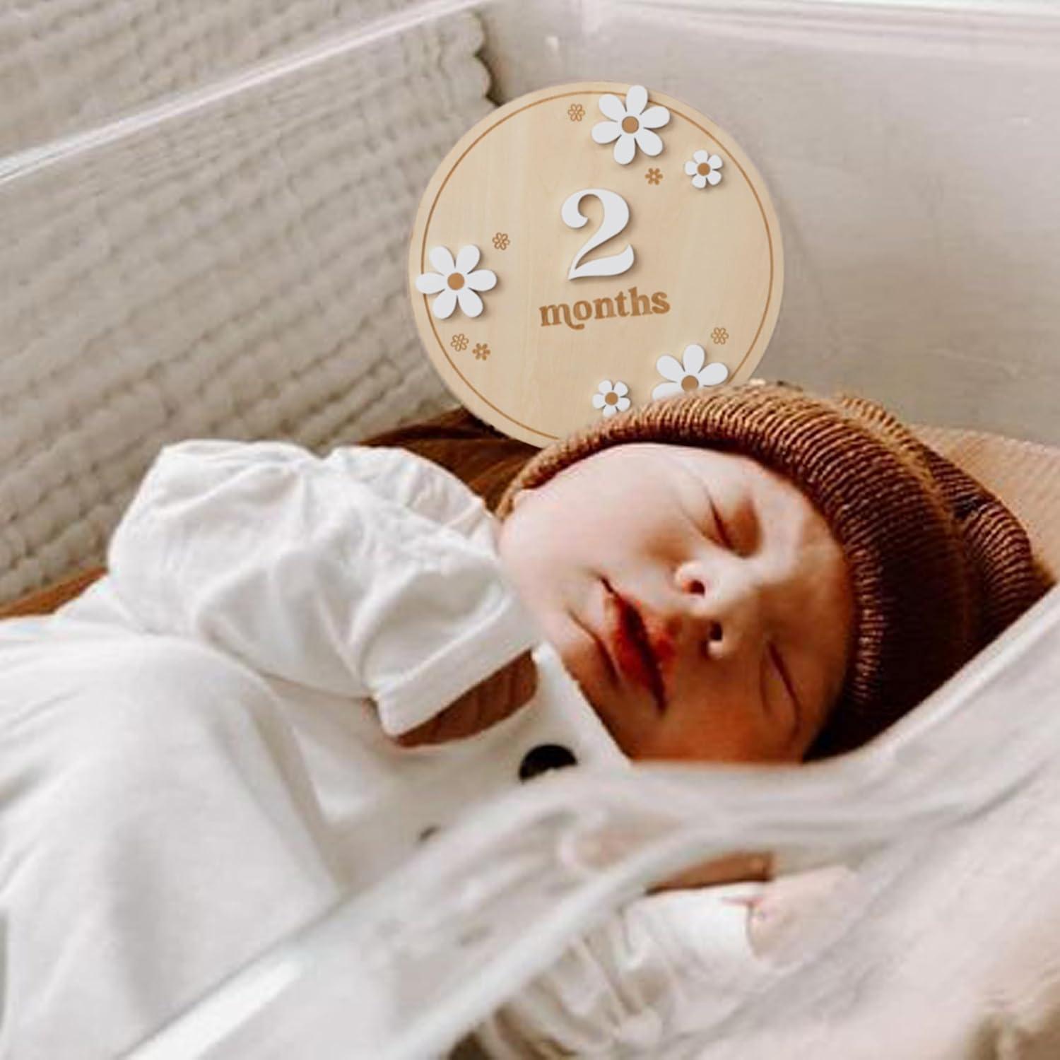 Tarjetas de Hito de Madera Boho Flor Margarita 1-12 Meses