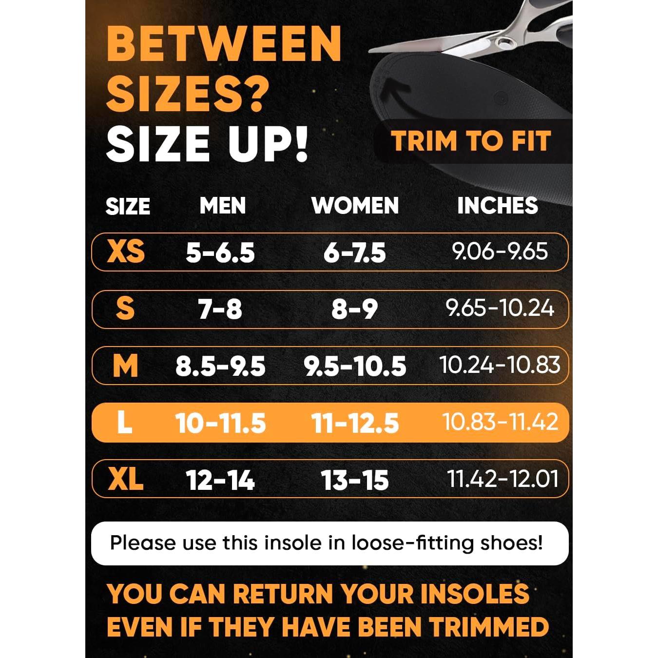 Plantillas Ortopédicas CRUVHEAL Arco Alto para Fascitis Plantar - Negro L