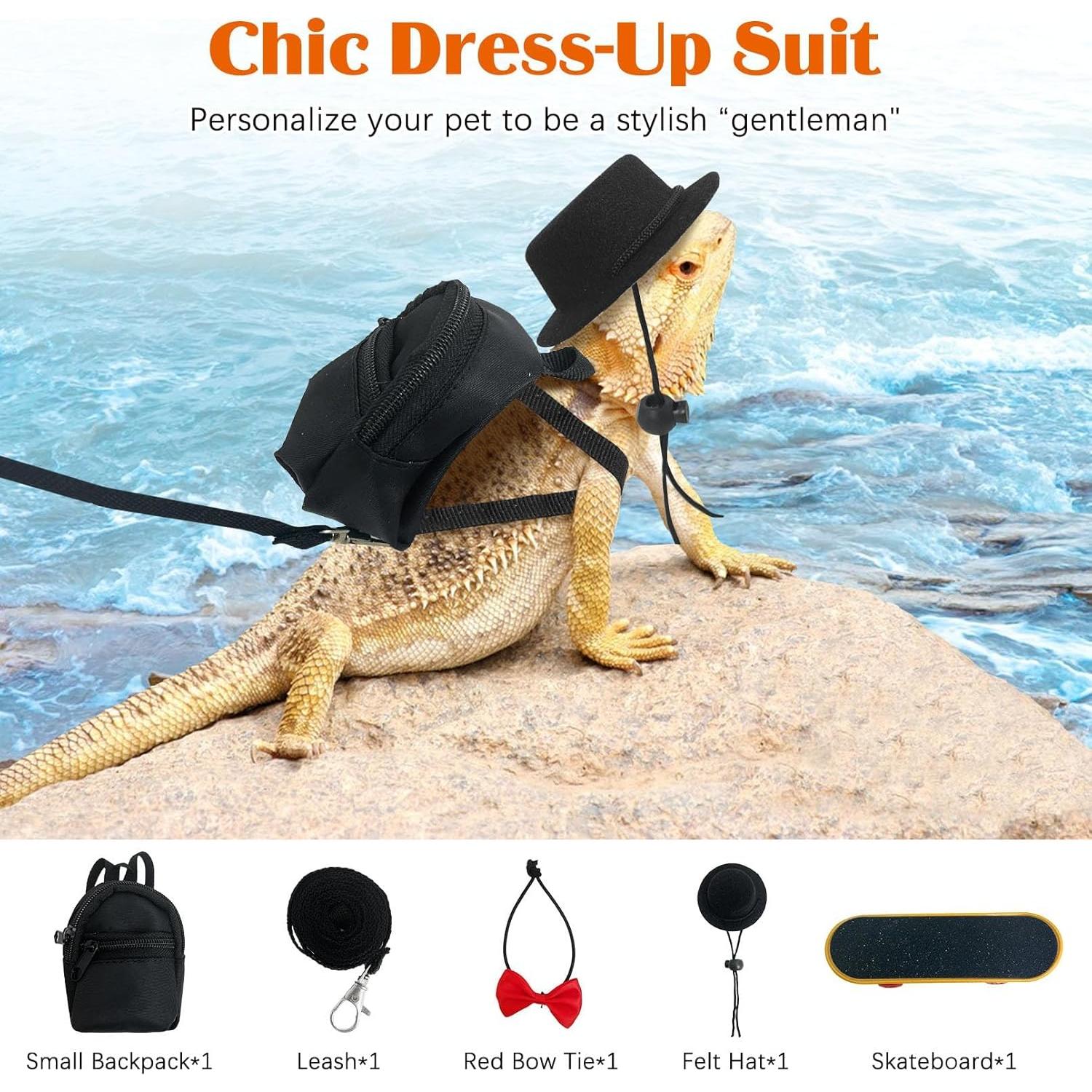 Correa y Arnés para Dragón Barbudo PINVNBY con Mochila y Juguetes