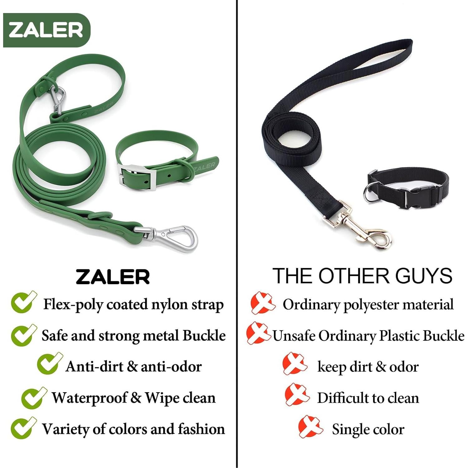 Conjunto Collar y Correa para Perro ZALER Ajustable Impermeable L Verde