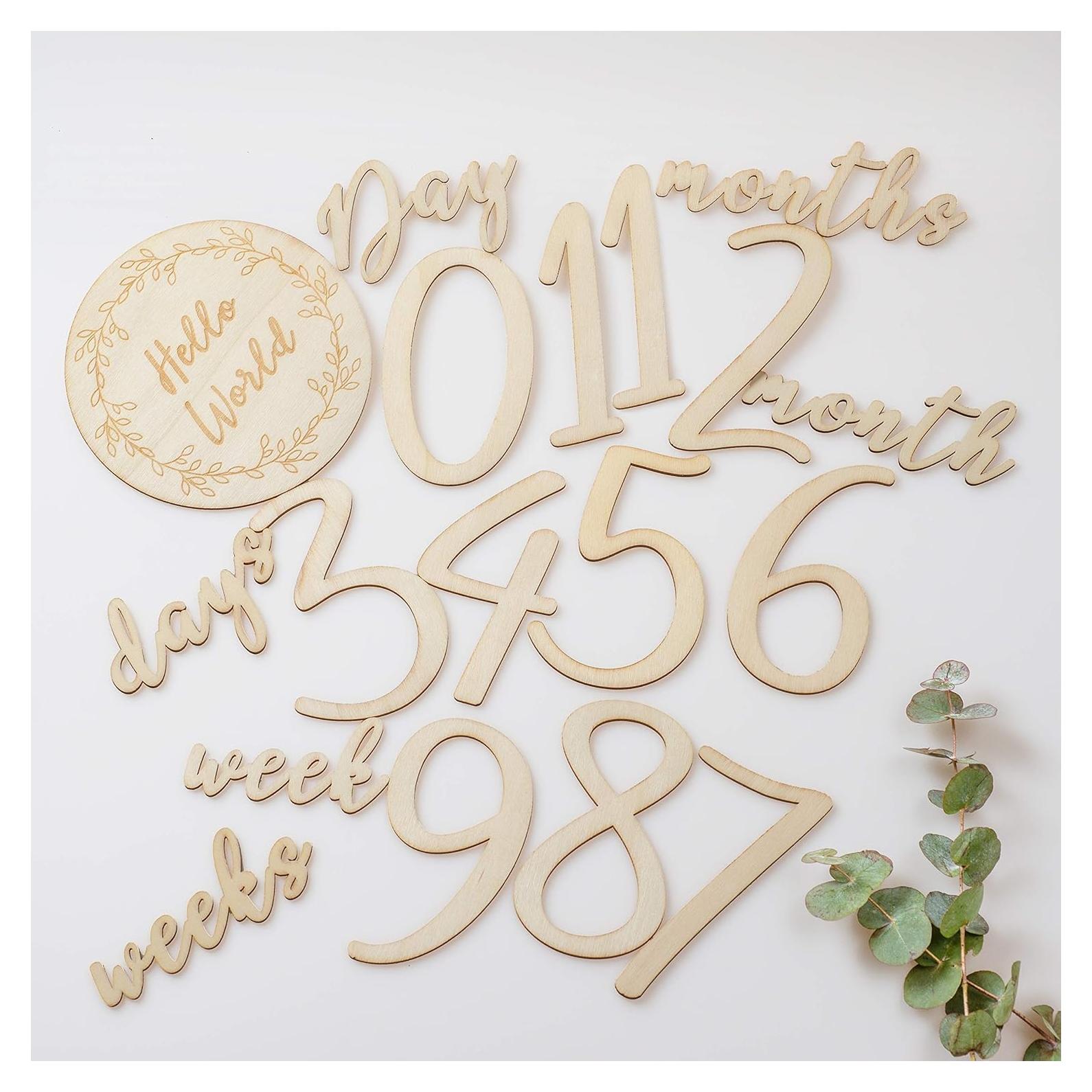 Números de Hitos para Bebés de Madera AMAMCN - 12 Piezas