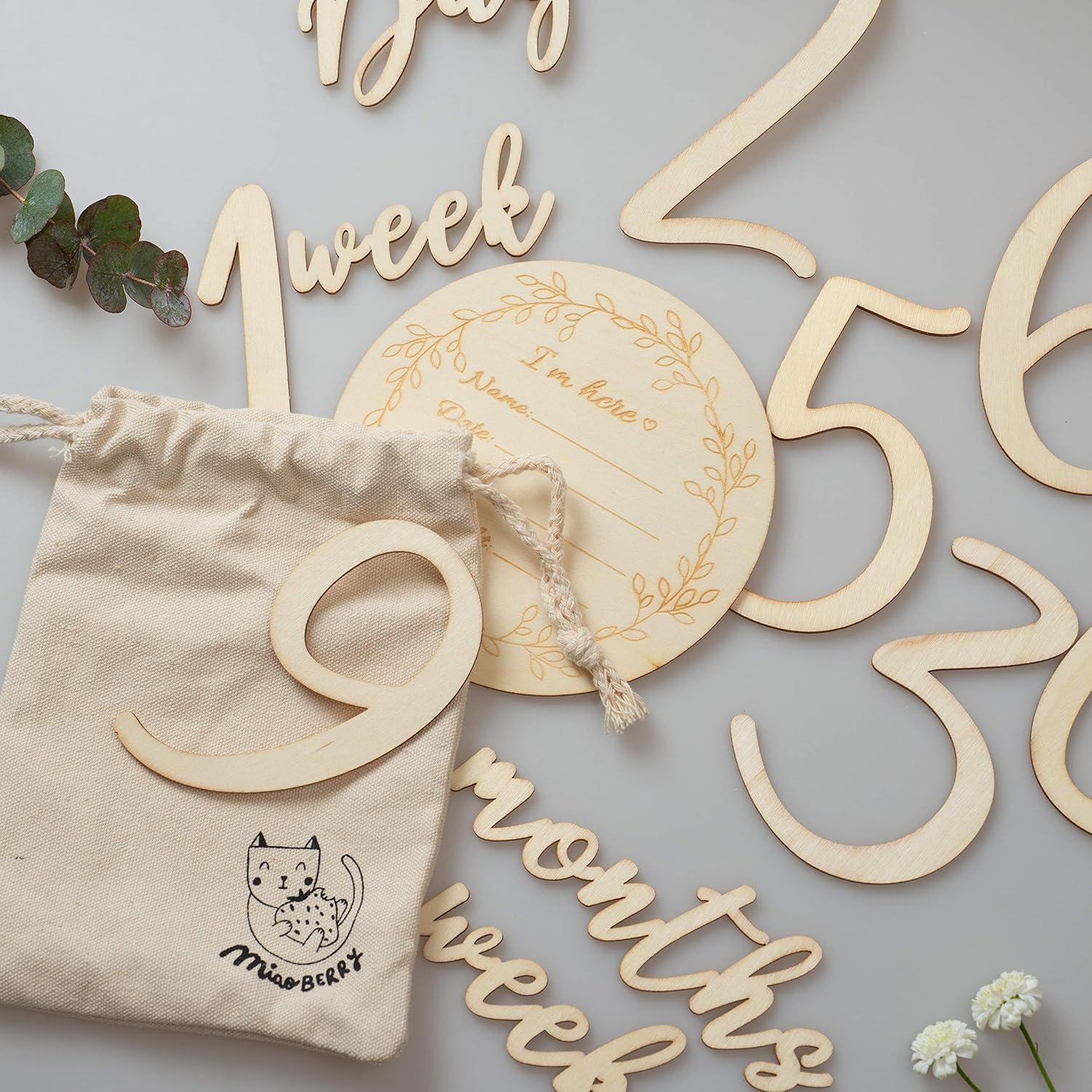 Números de Hitos para Bebés de Madera AMAMCN - 12 Piezas