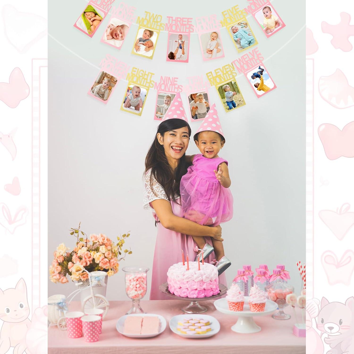 Banner de Fotos Primer Cumpleaños Buryeah Rosa y Dorado