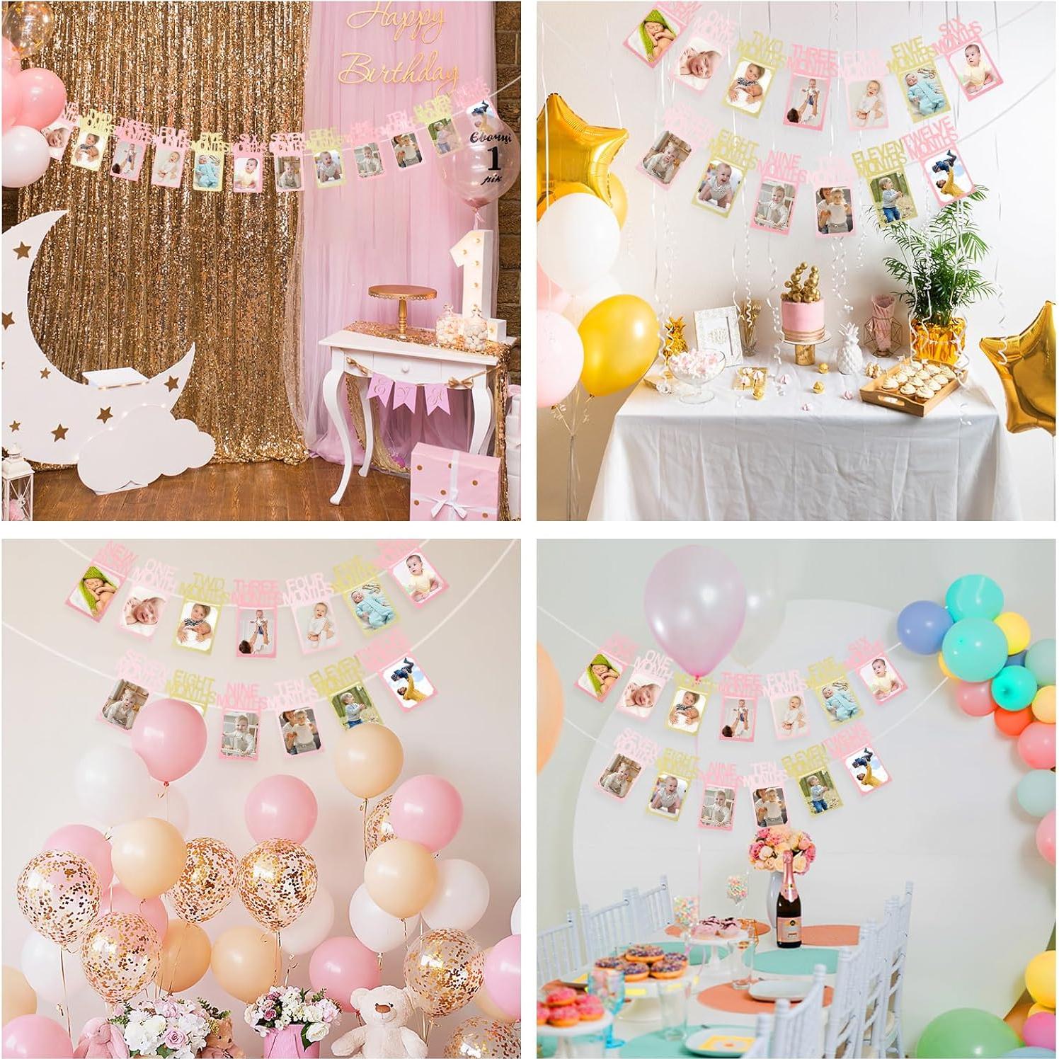 Banner de Fotos Primer Cumpleaños Buryeah Rosa y Dorado