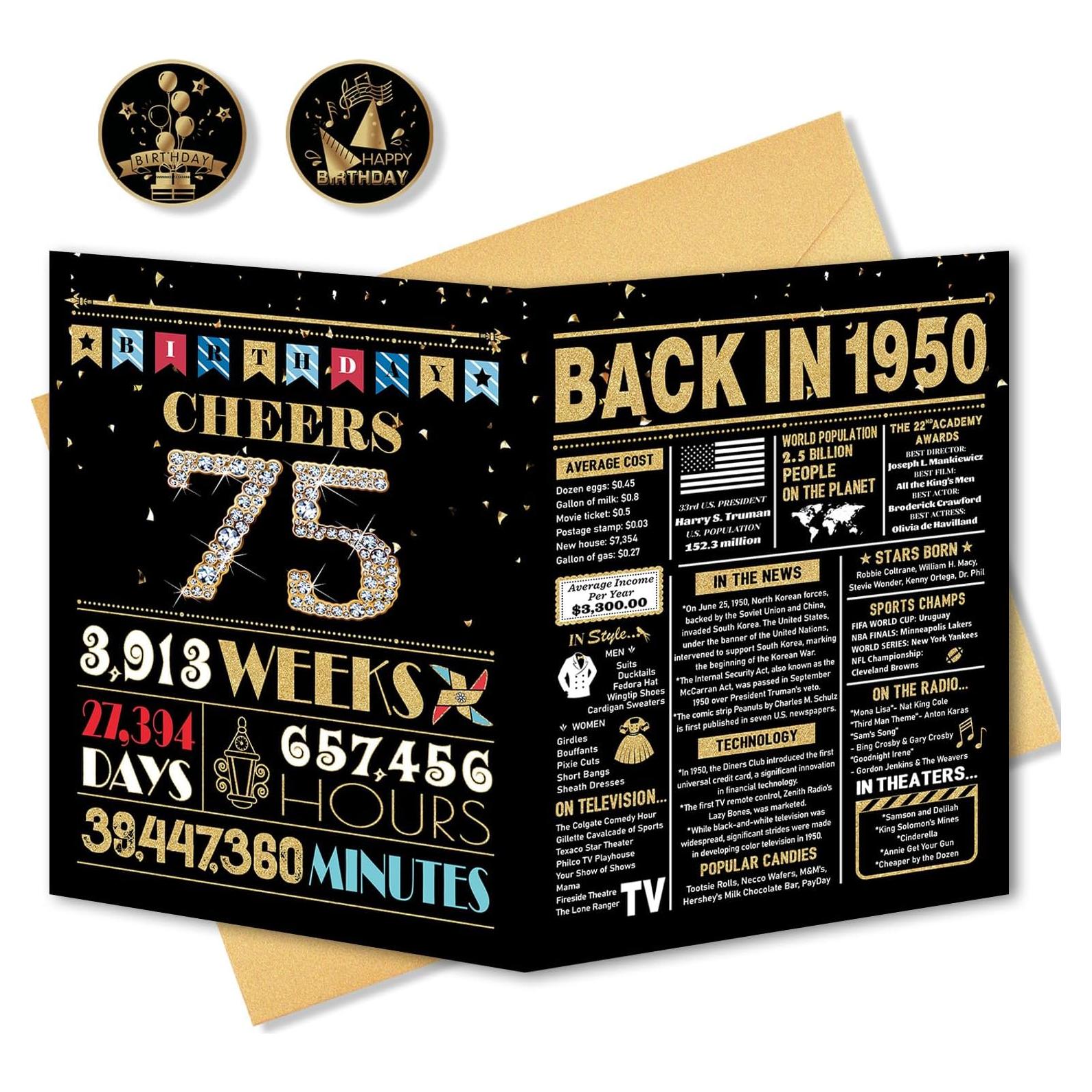 Tarjeta de Cumpleaños 75 años BGTCARDS Oro 25.4x20.3cm