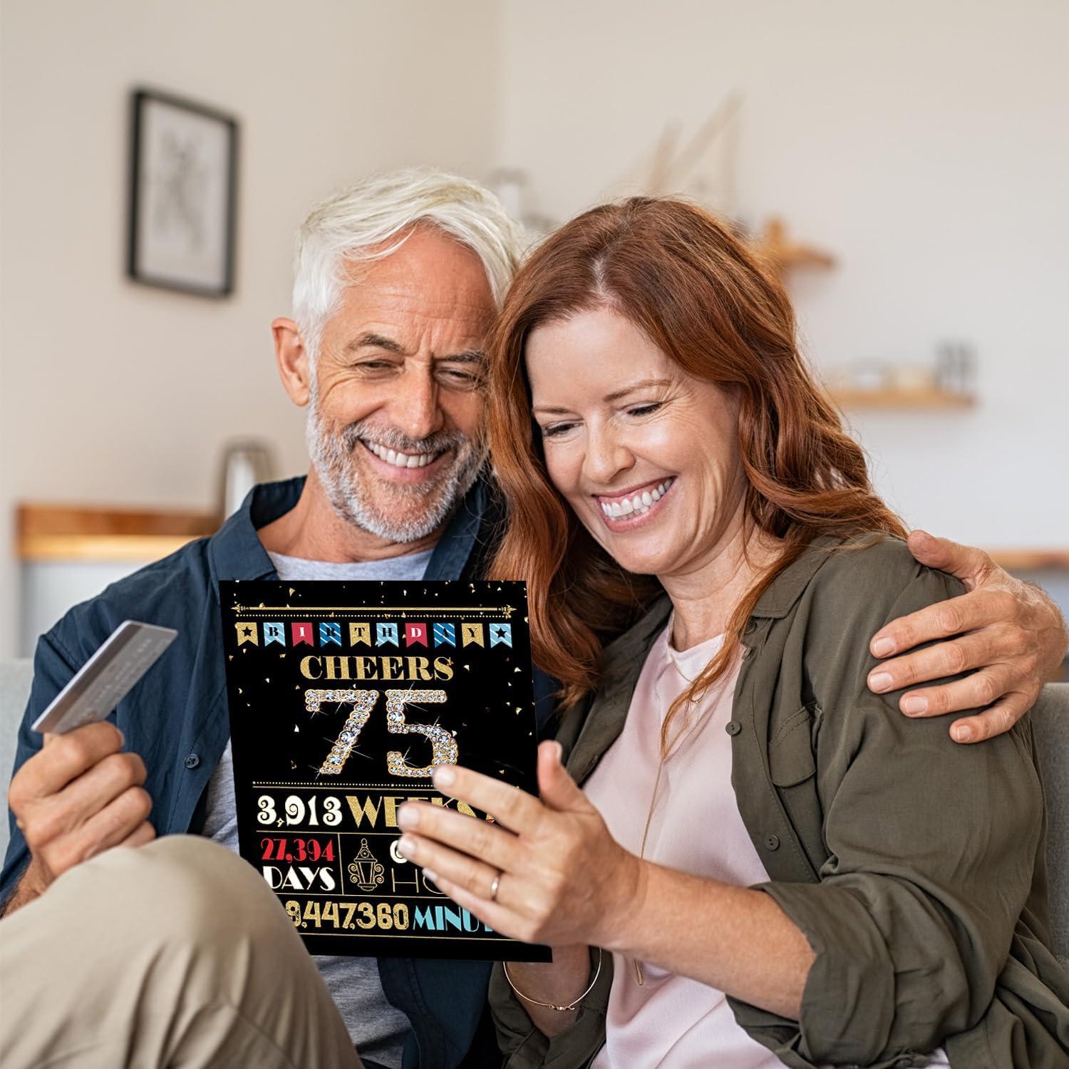 Tarjeta de Cumpleaños 75 años BGTCARDS Oro 25.4x20.3cm