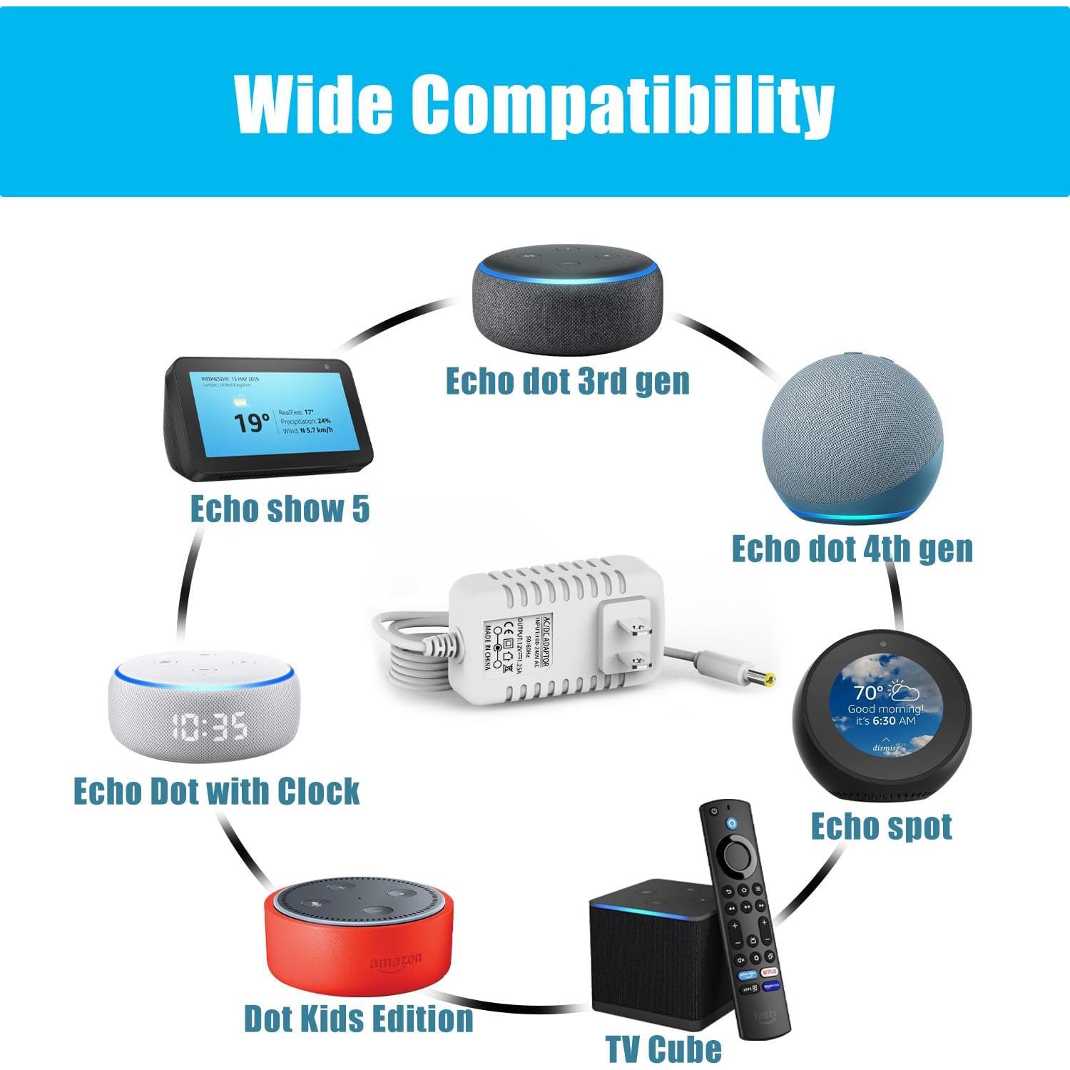 Cable de Alimentación 15W BOEEA para Alexa Dot 3ra/4ta/5ta Gen