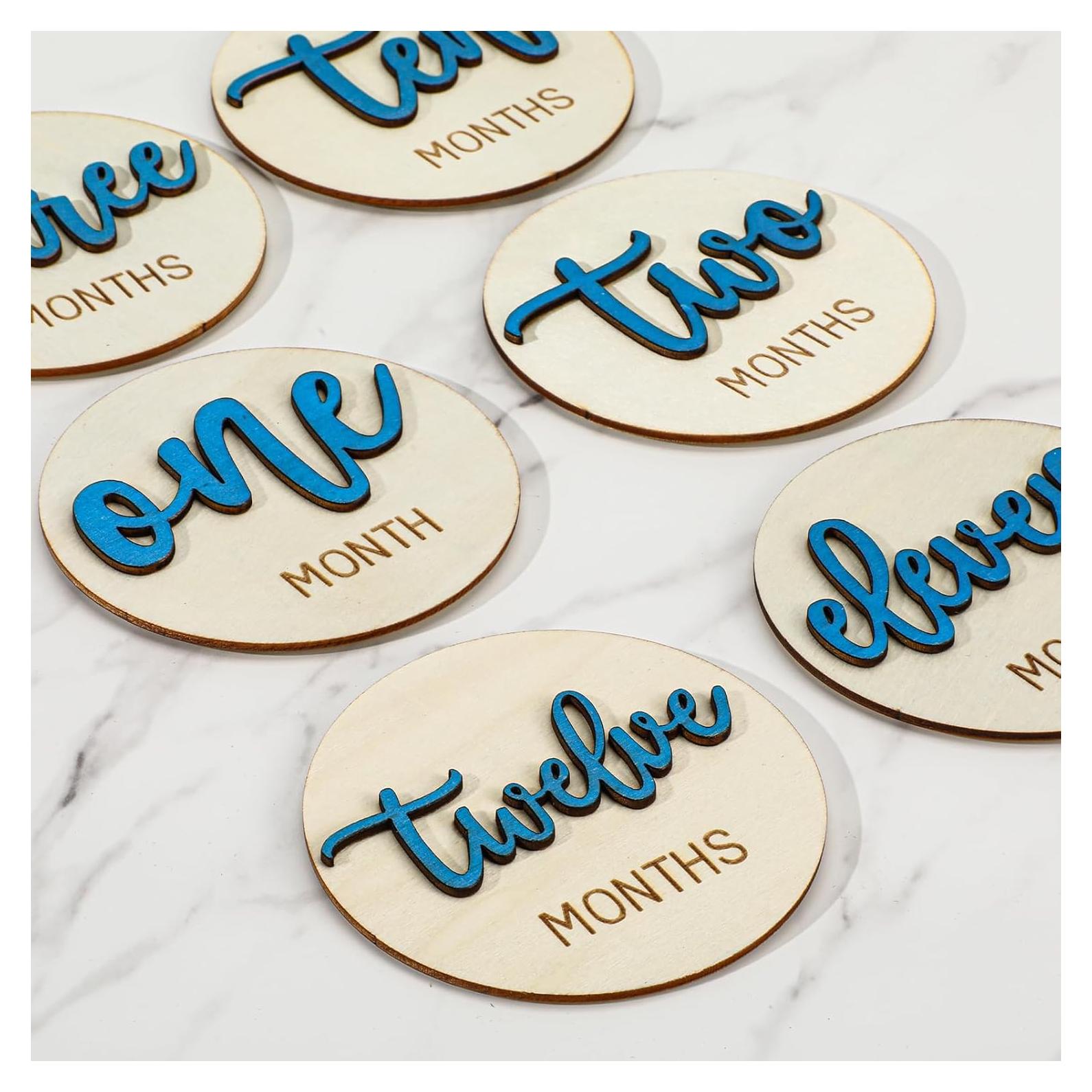 6 Discos de Hitos Mensuales para Bebés Wanmu - Madera 3D Azul
