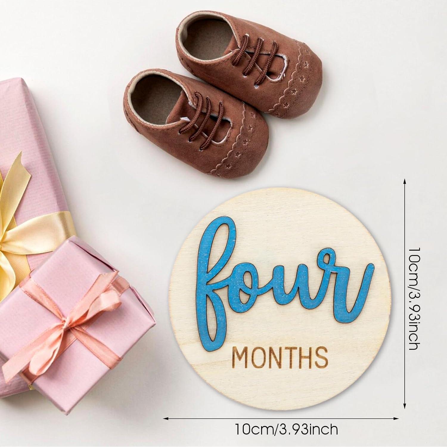 6 Discos de Hitos Mensuales para Bebés Wanmu - Madera 3D Azul