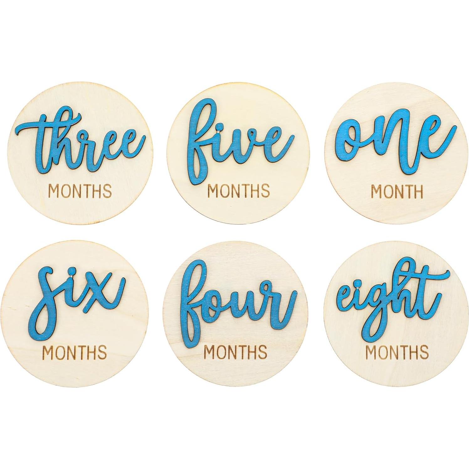 6 Discos de Hitos Mensuales para Bebés Wanmu - Madera 3D Azul
