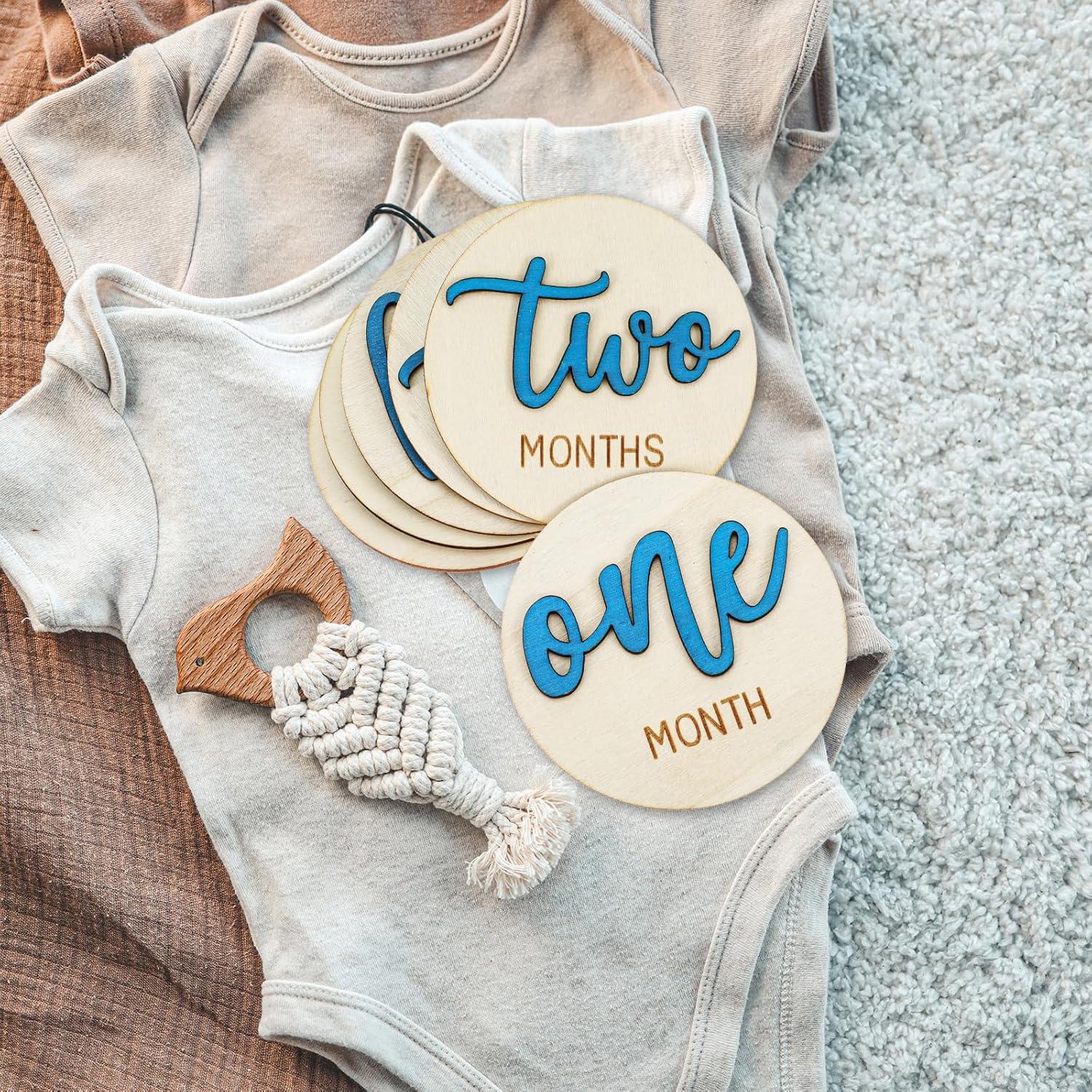 6 Discos de Hitos Mensuales para Bebés Wanmu - Madera 3D Azul