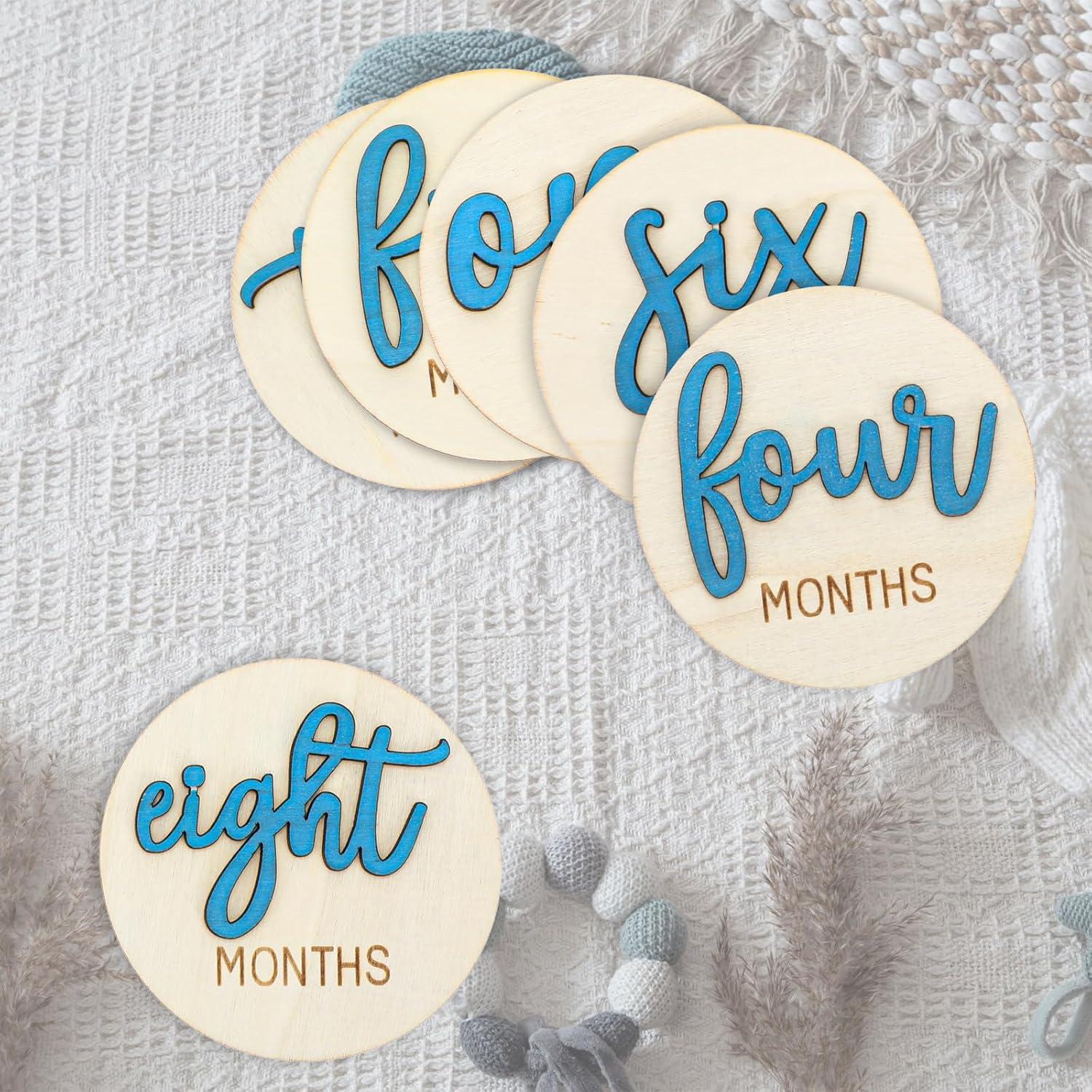 6 Discos de Hitos Mensuales para Bebés Wanmu - Madera 3D Azul