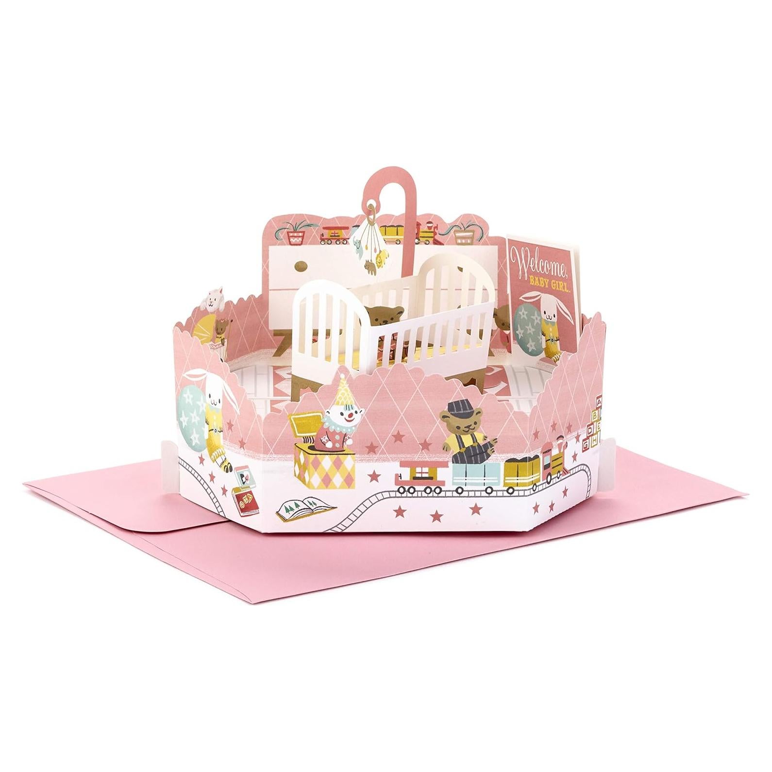 Tarjeta Pop Up Hallmark Baby Shower Niña Guardería 15.24x22.86cm