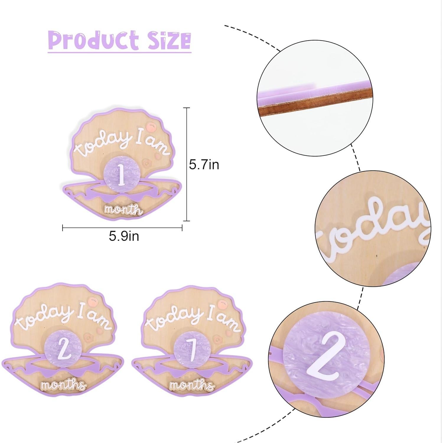 Tarjetas de Hitos Mensuales de Madera Sirena 1-12 Meses