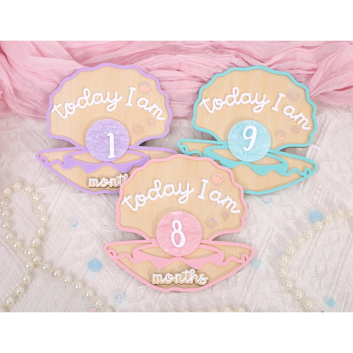 Tarjetas de Hitos Mensuales de Madera Sirena 1-12 Meses