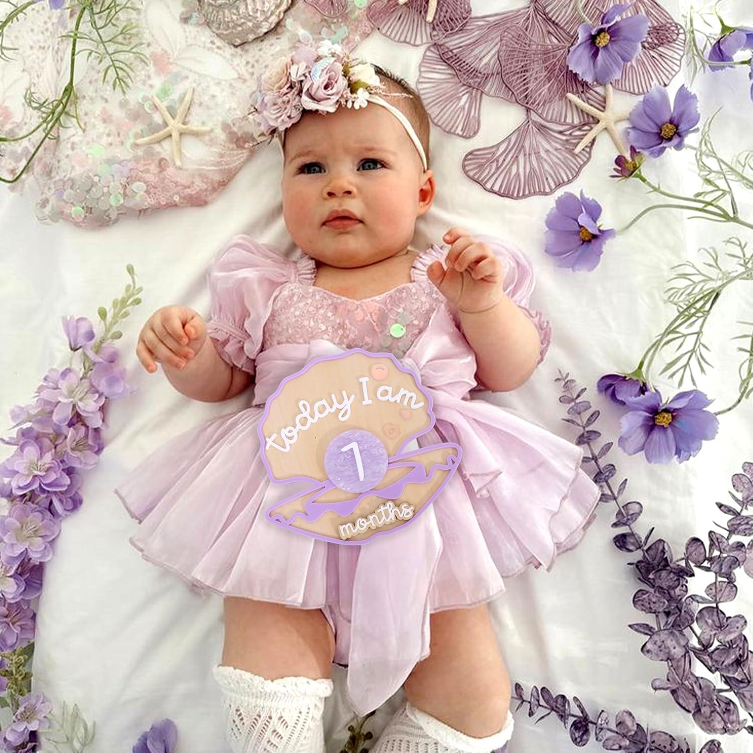 Tarjetas de Hitos Mensuales de Madera Sirena 1-12 Meses