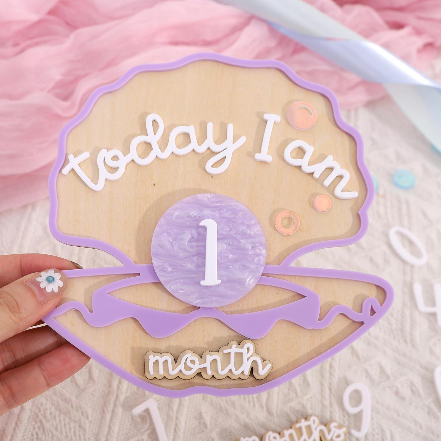 Tarjetas de Hitos Mensuales de Madera Sirena 1-12 Meses