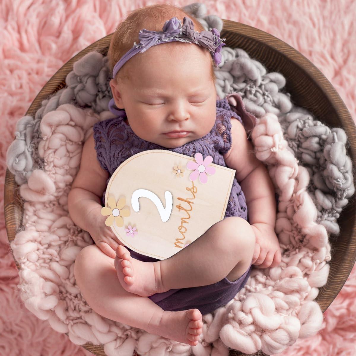 Tarjeta de Hito Mensual de Madera ROPCIA - 12 Números para Bebés