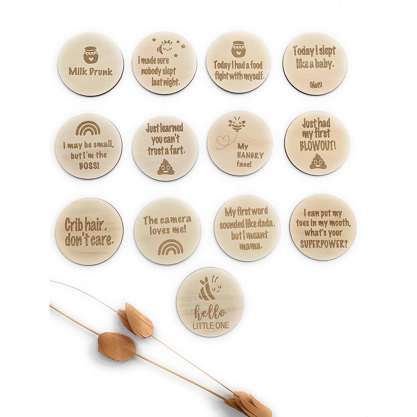 Tarjetas de Hitos Mensuales para Bebés - 13 Carteles de Madera