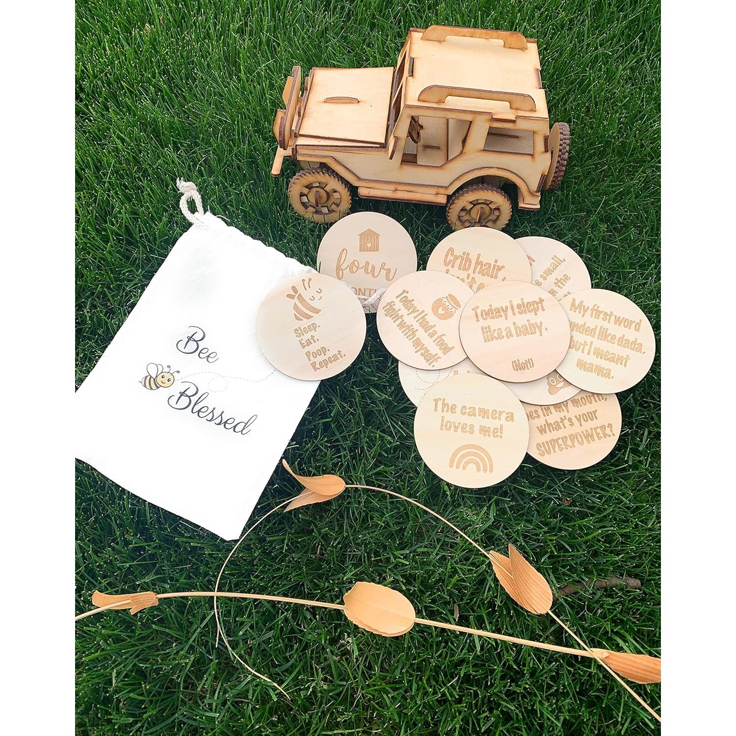 Tarjetas de Hitos Mensuales para Bebés - 13 Carteles de Madera