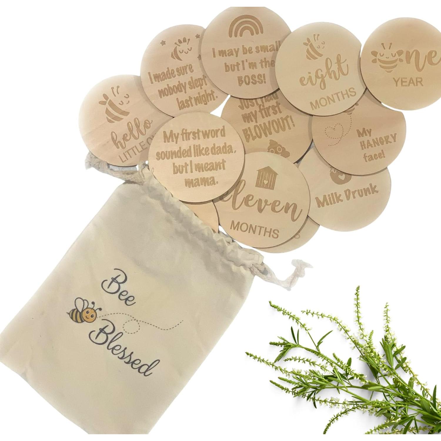 Tarjetas de Hitos Mensuales para Bebés - 13 Carteles de Madera