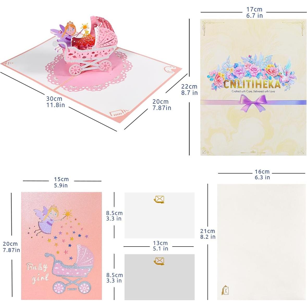 Tarjeta Pop Up para Nuevos Bebés CNLITIHEKA Rosa 20x15 cm