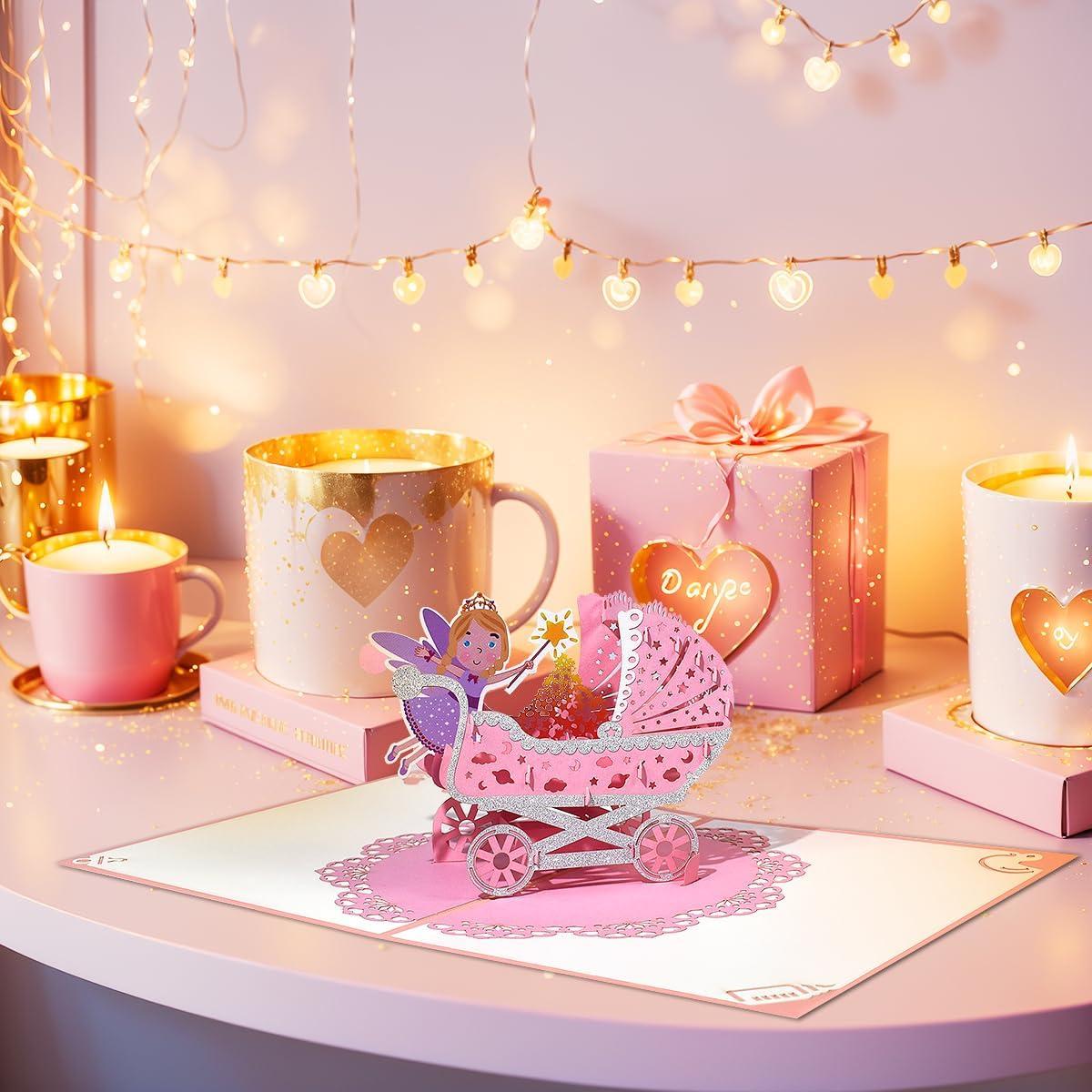 Tarjeta Pop Up para Nuevos Bebés CNLITIHEKA Rosa 20x15 cm