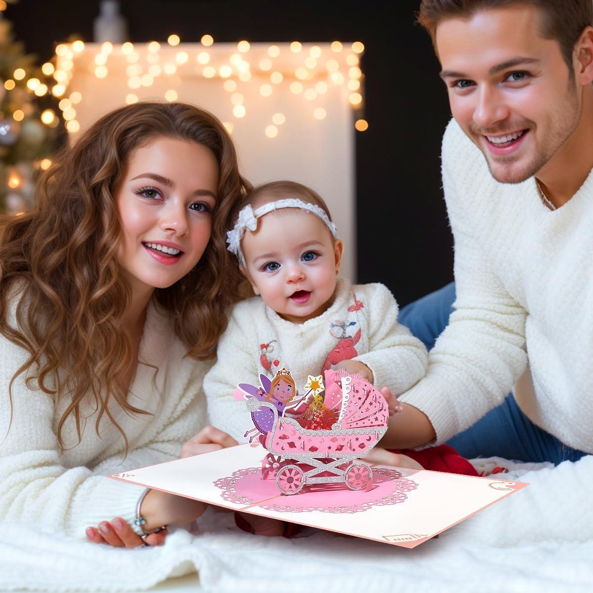 Tarjeta Pop Up para Nuevos Bebés CNLITIHEKA Rosa 20x15 cm