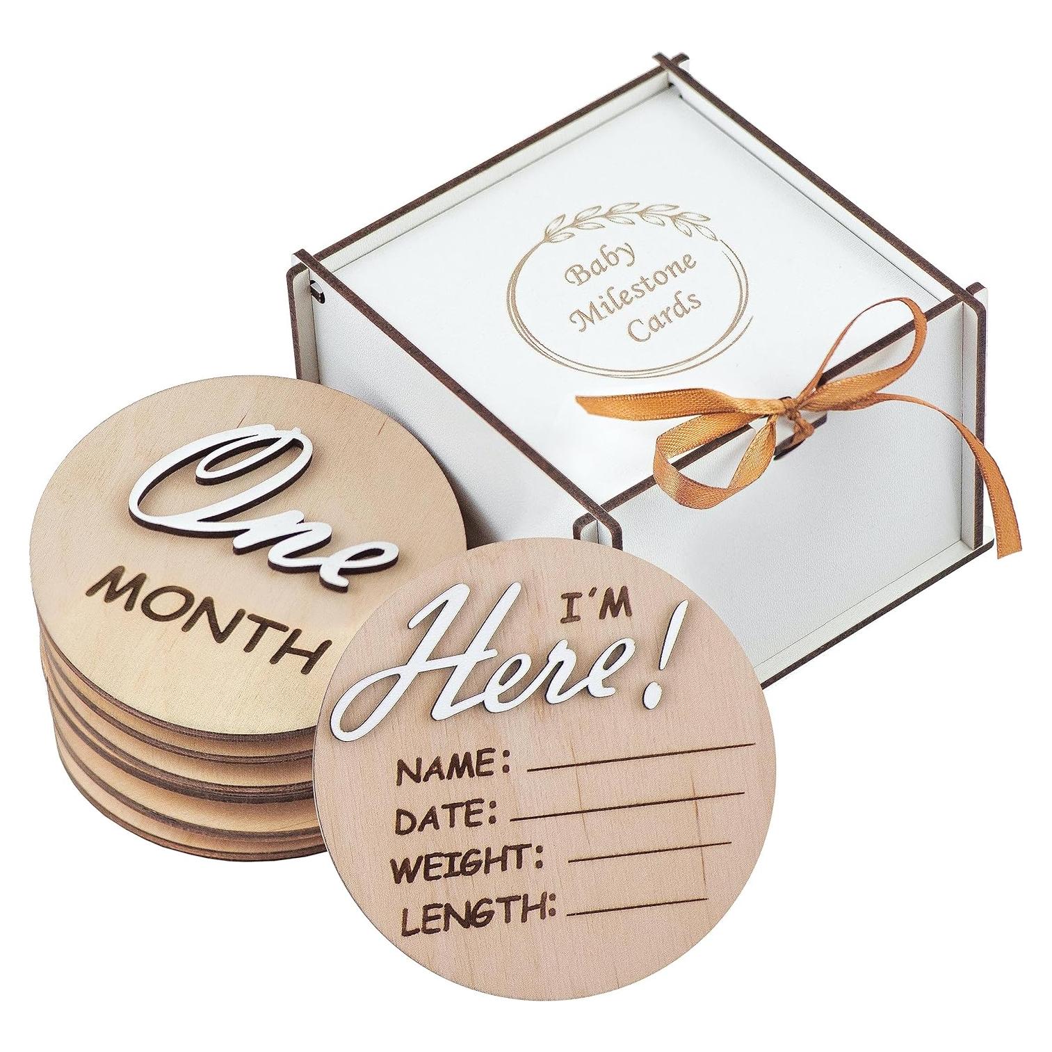 Tarjetas de Hito Mensual de Madera 3D para Bebés - 7 Placas