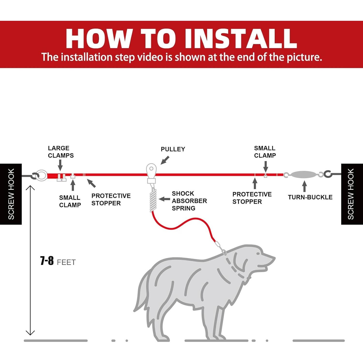 Cable de Atado para Perros PUPTECK 75 pies Rojo Resistente