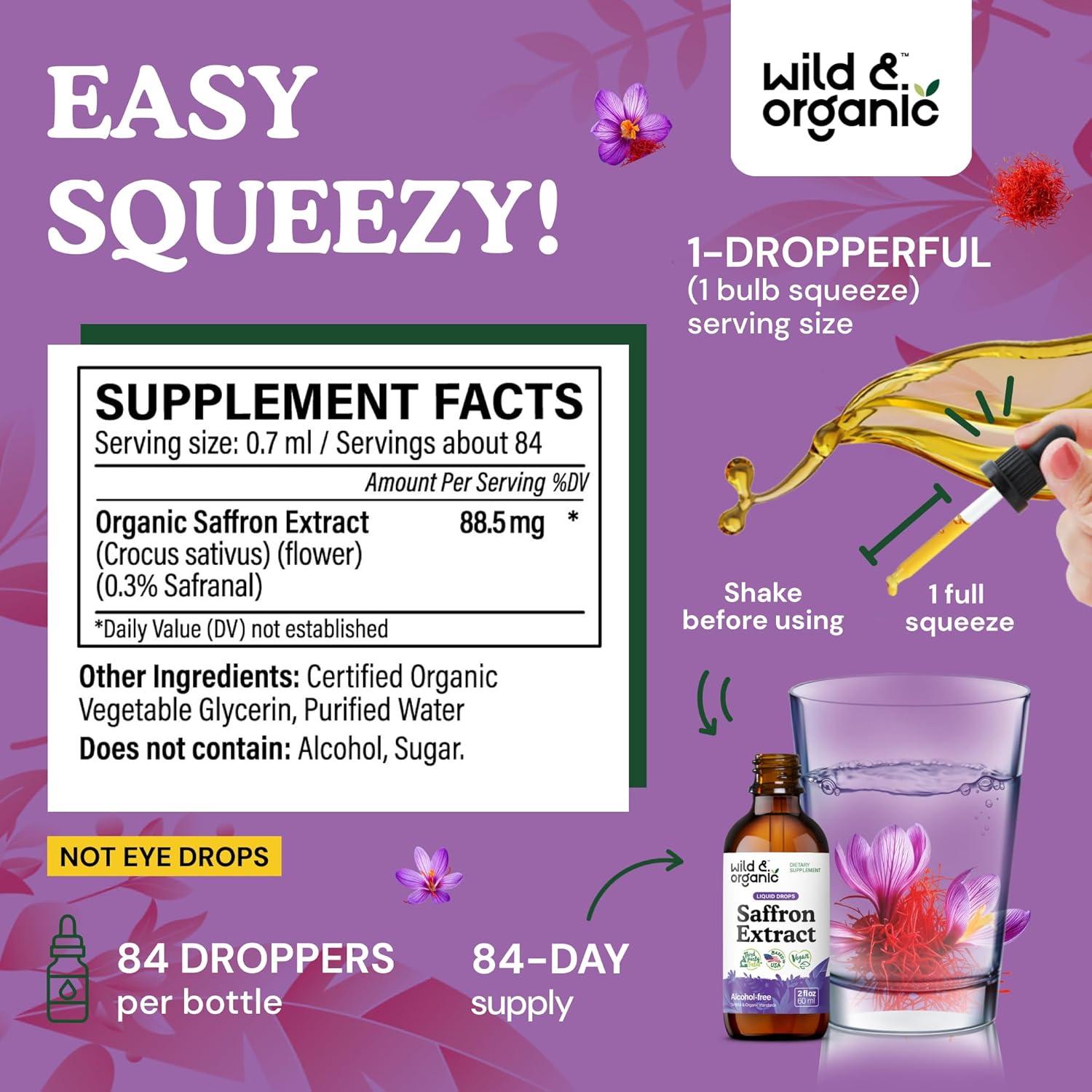 Gotas de Azafrán Silvestre y Orgánico 59.15 ml - Suplemento Vegano