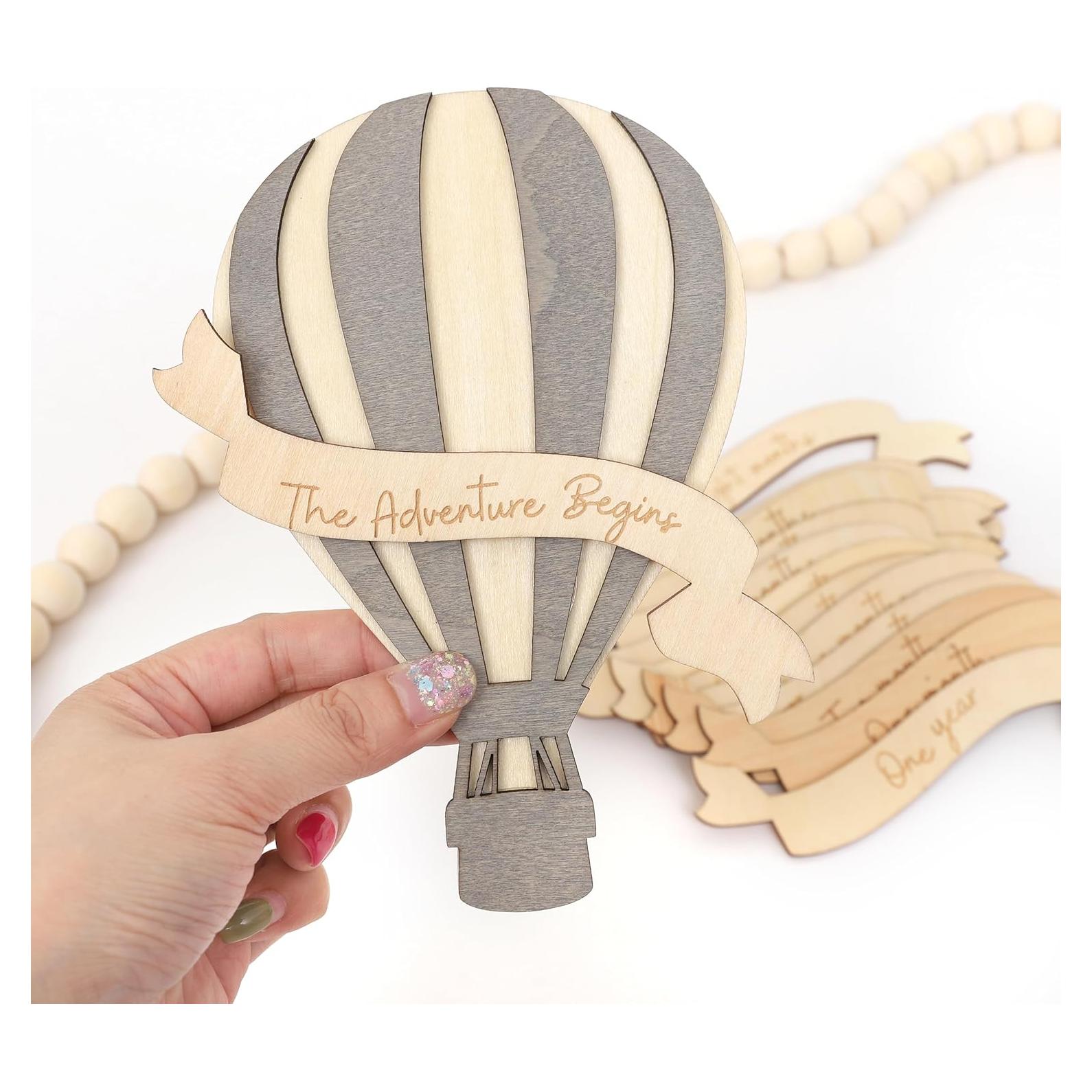 Cartel de Hitos Mensuales de Madera Globo Aerostático LINLULU