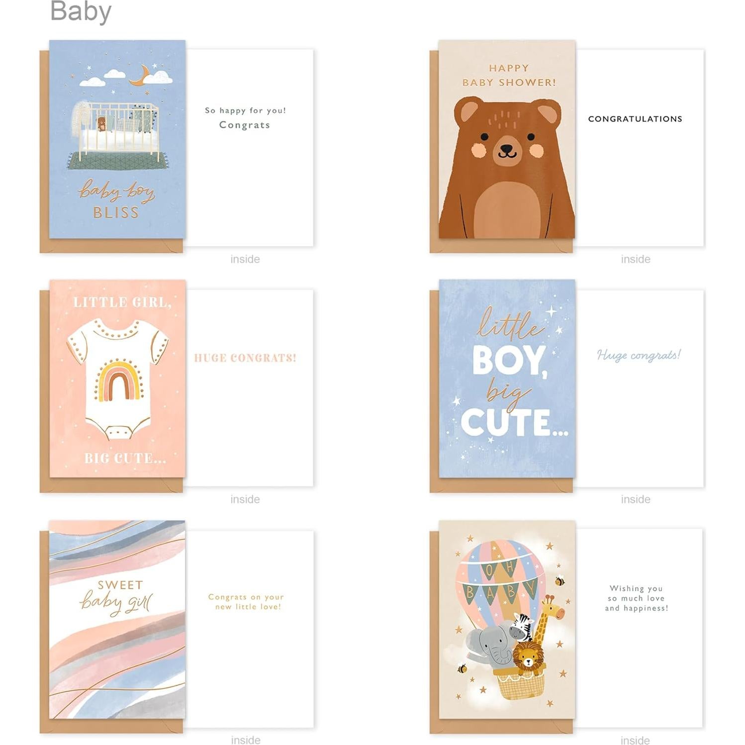 Paquete de 6 Tarjetas de Felicitación Saludos Americanos para Bebés