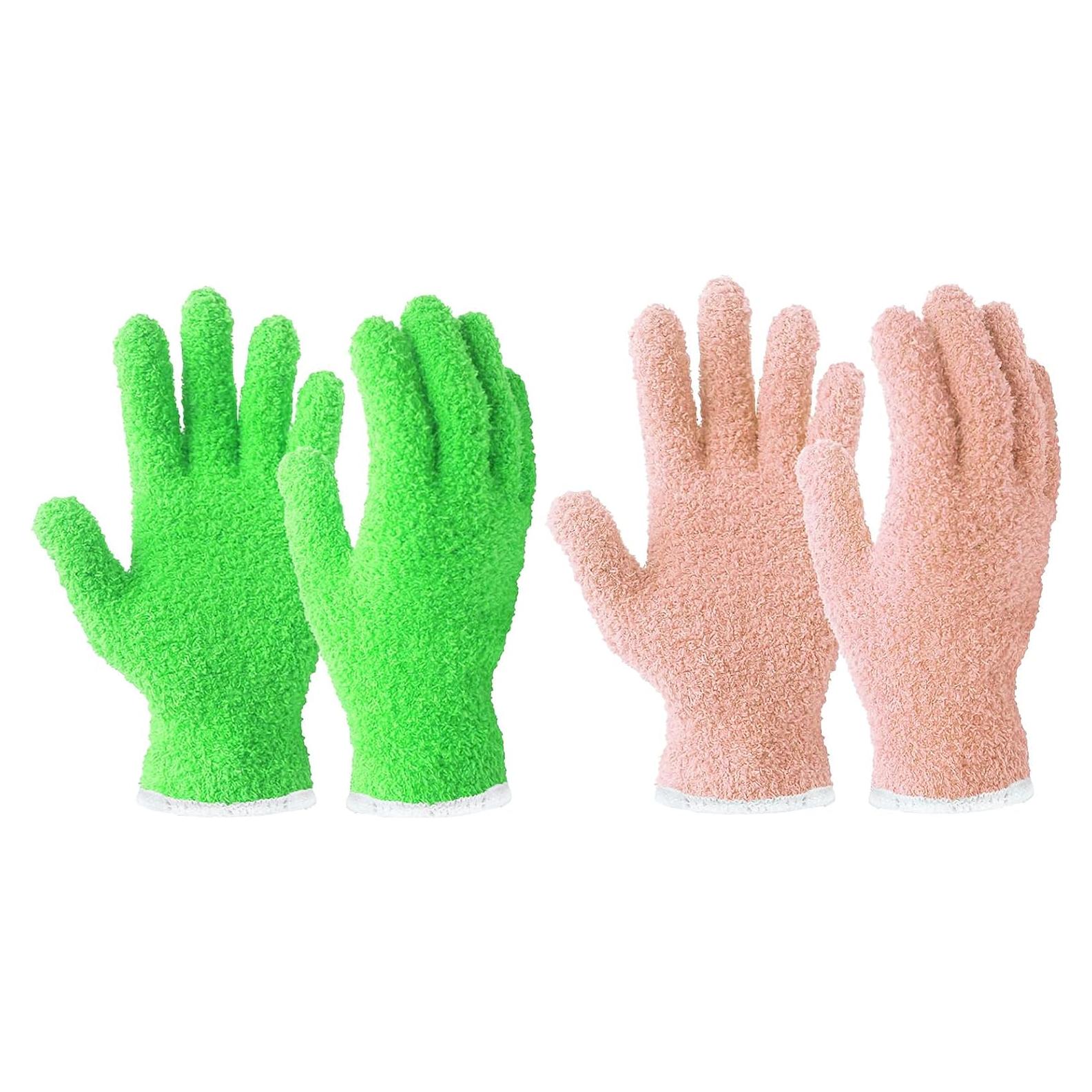 Guantes de Microfibra Evridwear para Limpieza de Plantas - 2 Pares Rosa y Verde