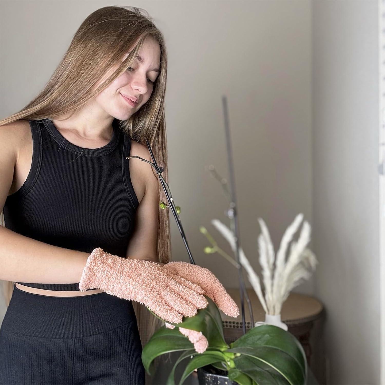 Guantes de Microfibra Evridwear para Limpieza de Plantas - 2 Pares Rosa y Verde