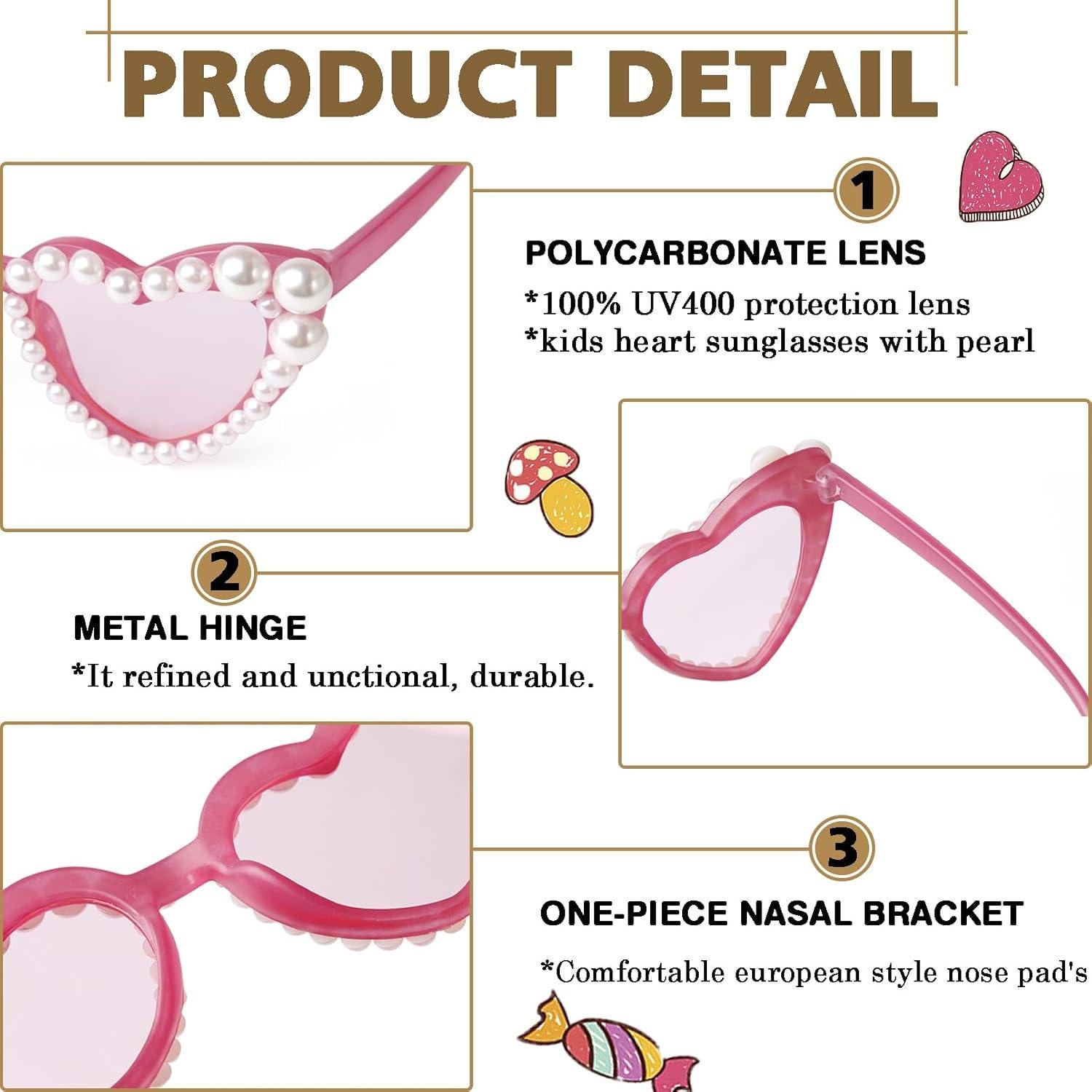 Gafas de sol en forma de corazón para niñas UV400 - Marco Rosa Fucsia