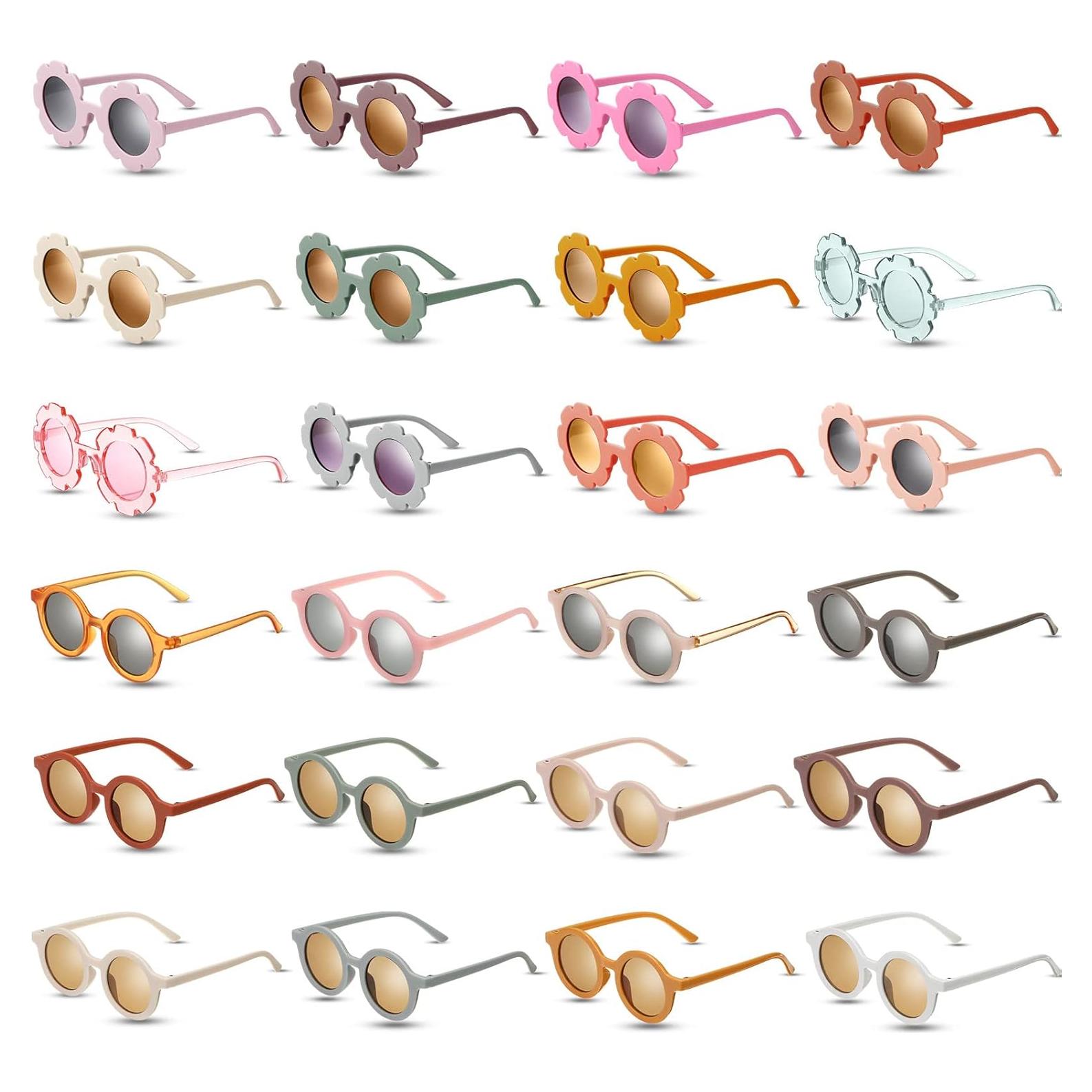 24 Pares Gafas Redondas de Flores para Niños - Accesorios Coloridos