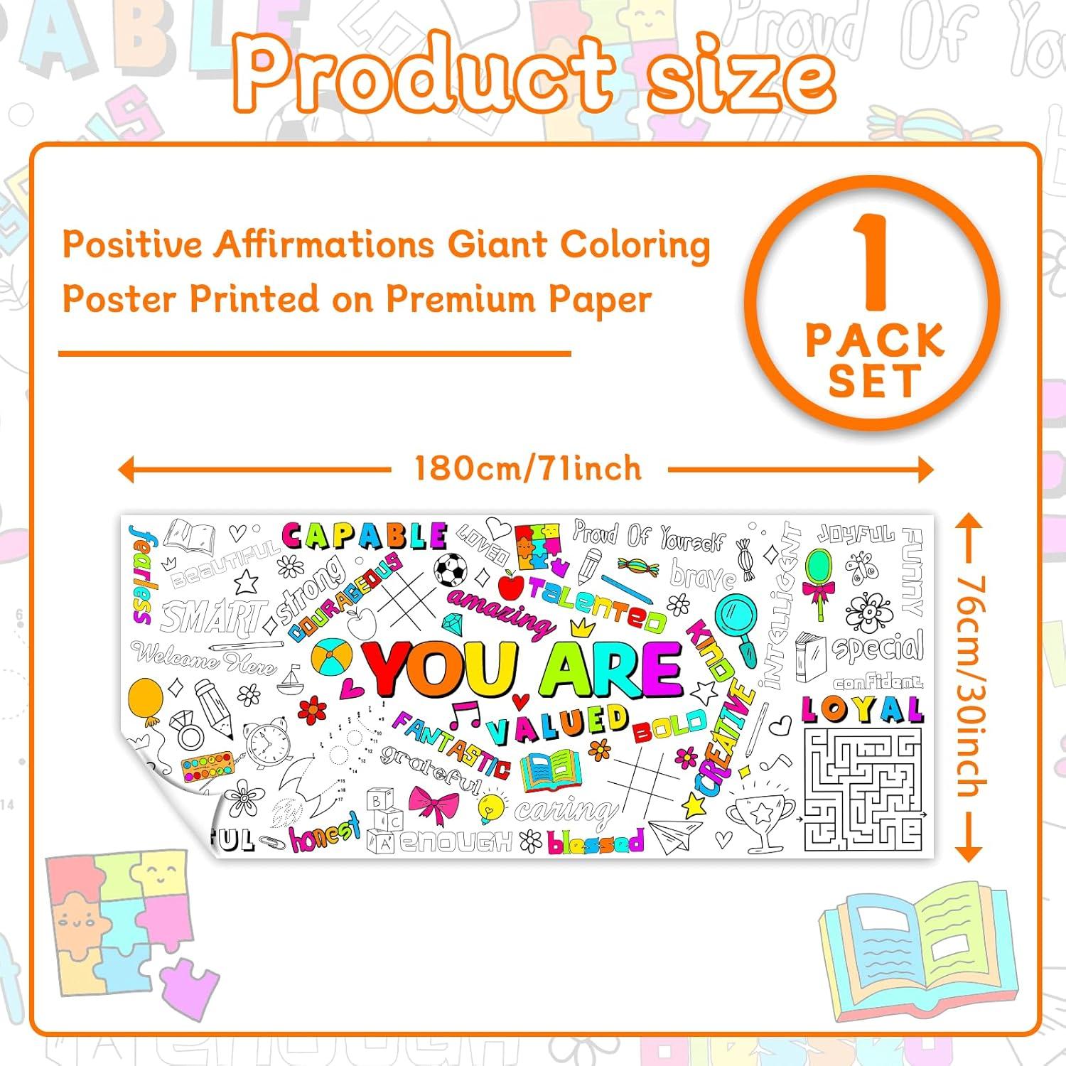Póster Gigante para Colorear Afirmaciones Positivas 180x76cm