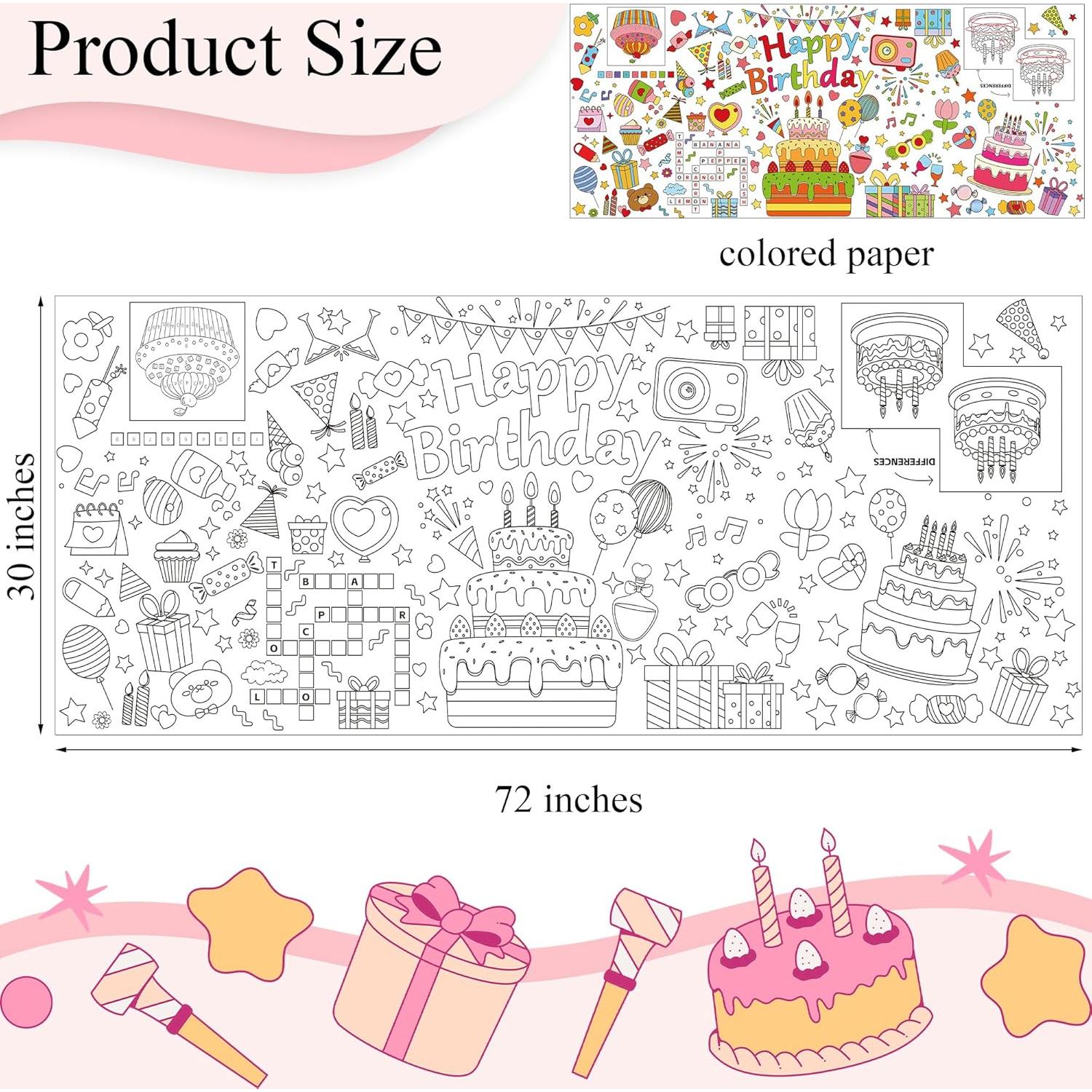 Póster Gigante para Colorear Feliz Cumpleaños Yuronam 76x183 cm
