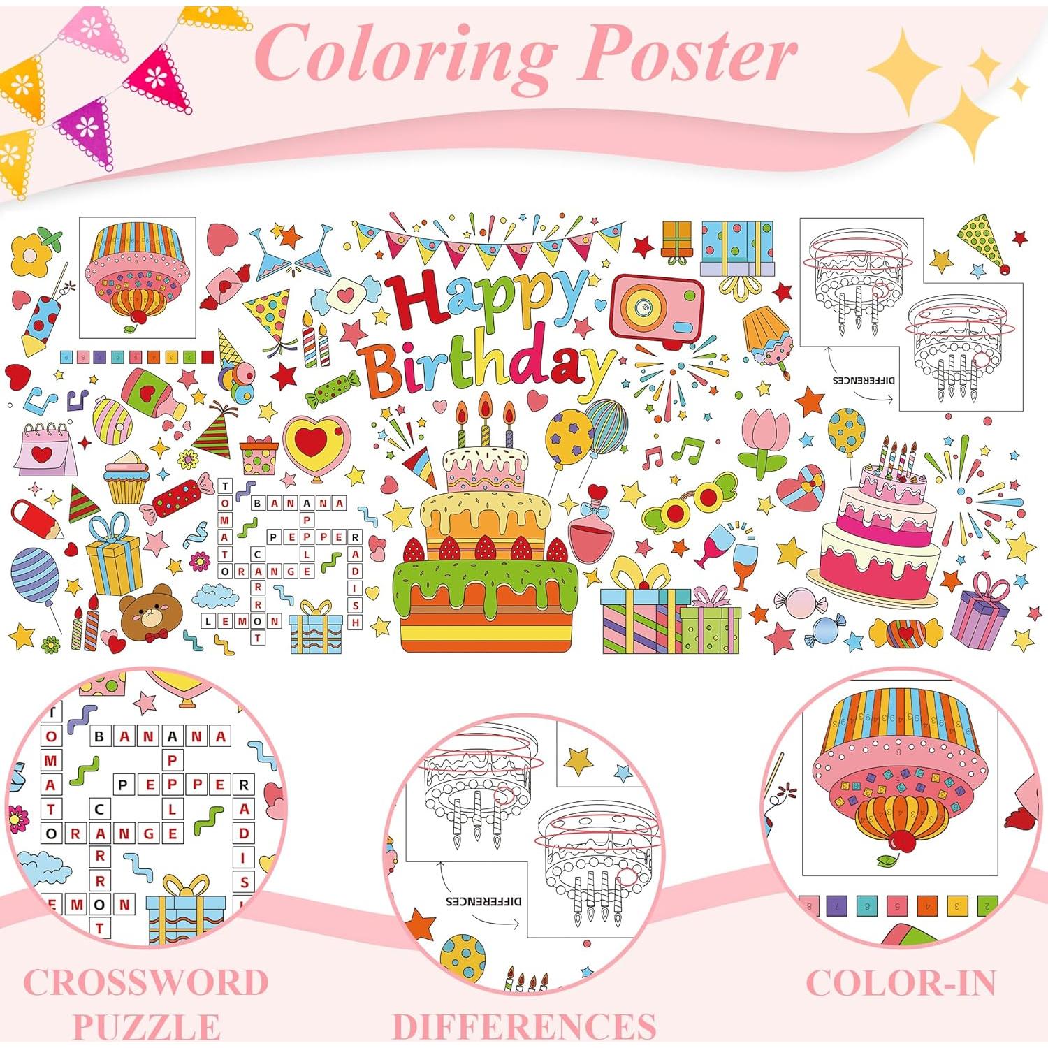 Póster Gigante para Colorear Feliz Cumpleaños Yuronam 76x183 cm