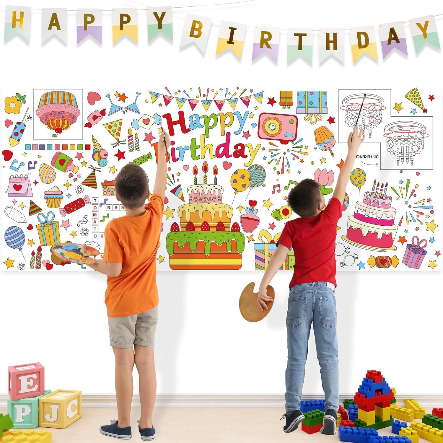 Póster Gigante para Colorear Feliz Cumpleaños Yuronam 76x183 cm