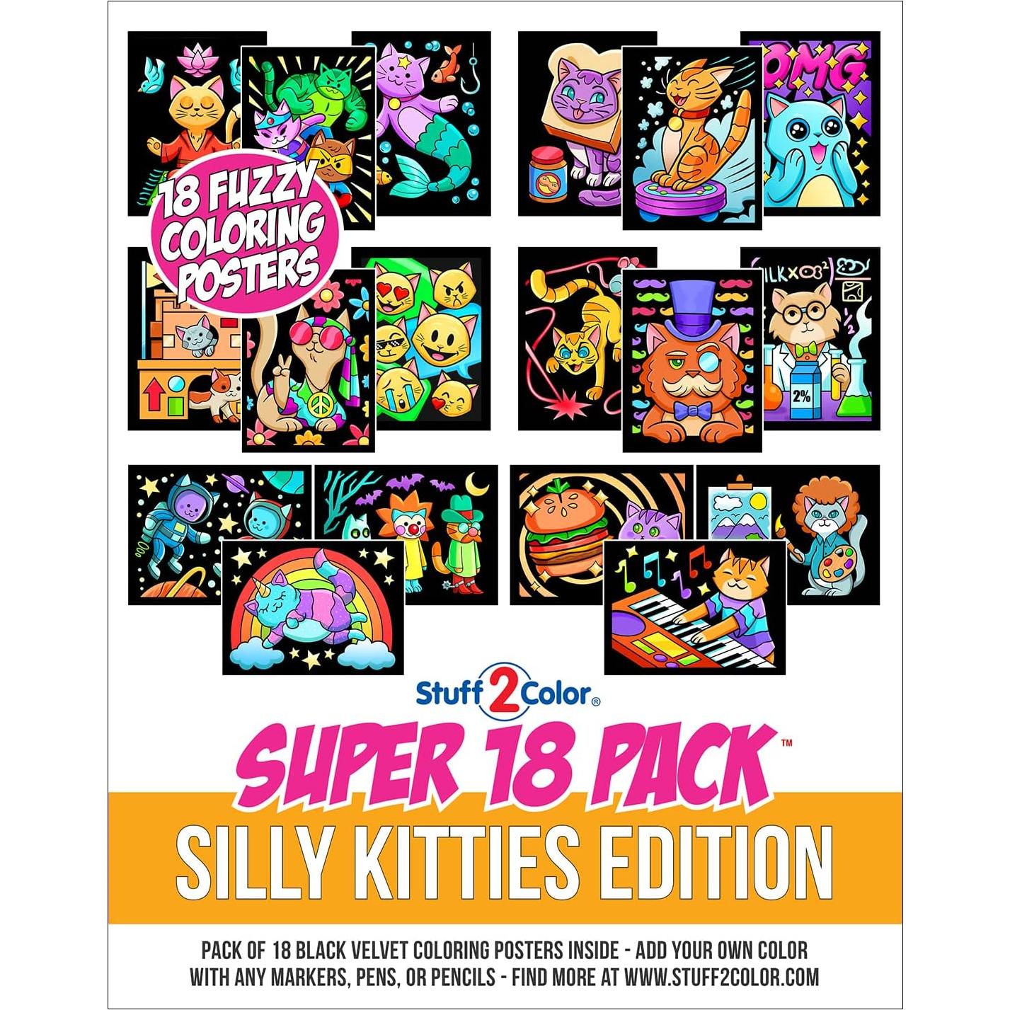 Super Pack 18 Pósters de Colorear Gatitos Stuff2Color 20x25 cm