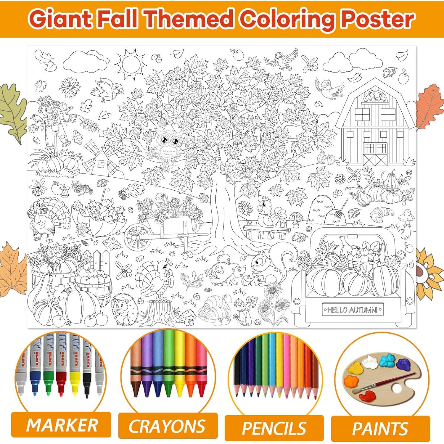 Póster de Colorear Otoño Naozinebi 80x110 cm para Niños