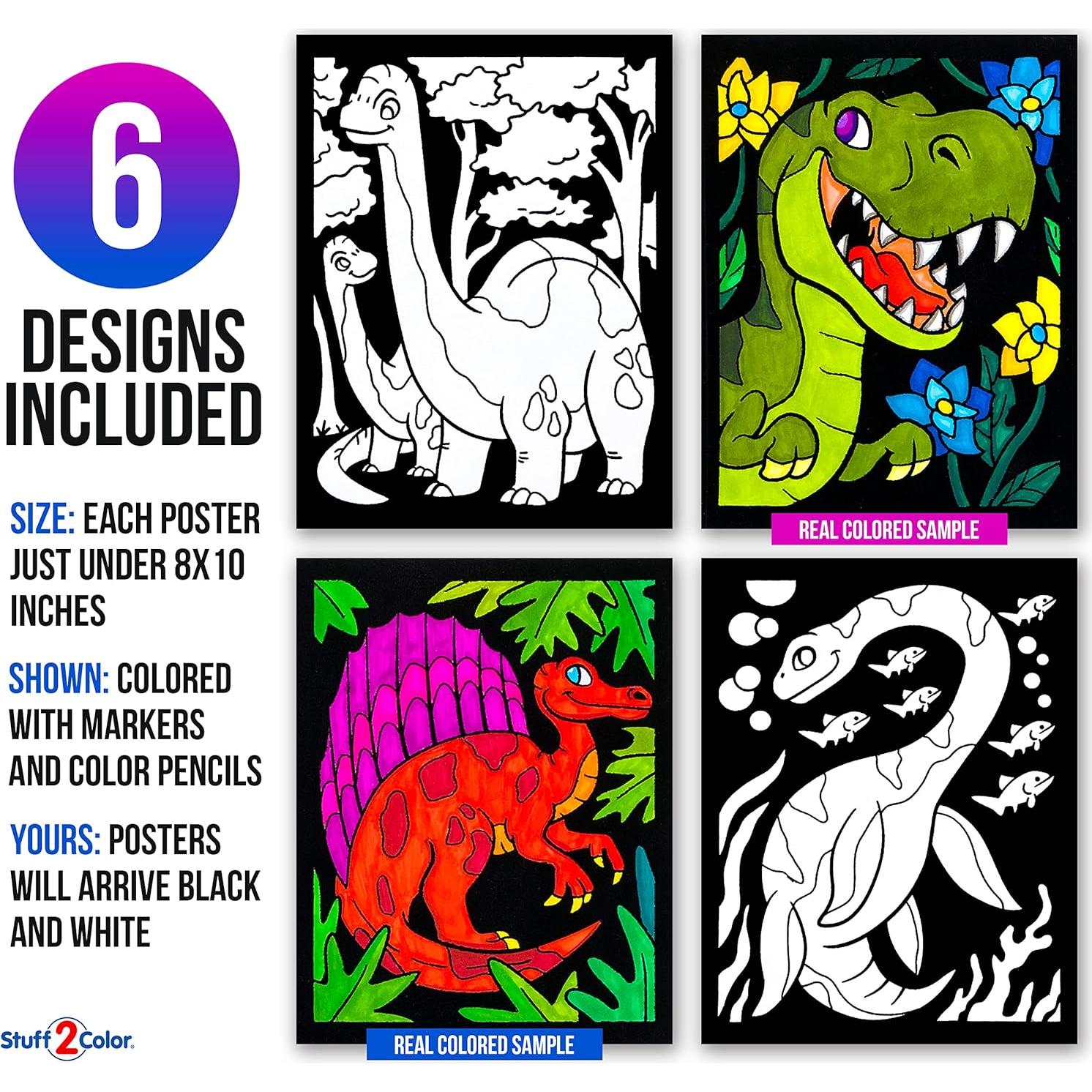 Paquete de 6 Pósters de Colorear Dinosaurios Stuff2Color