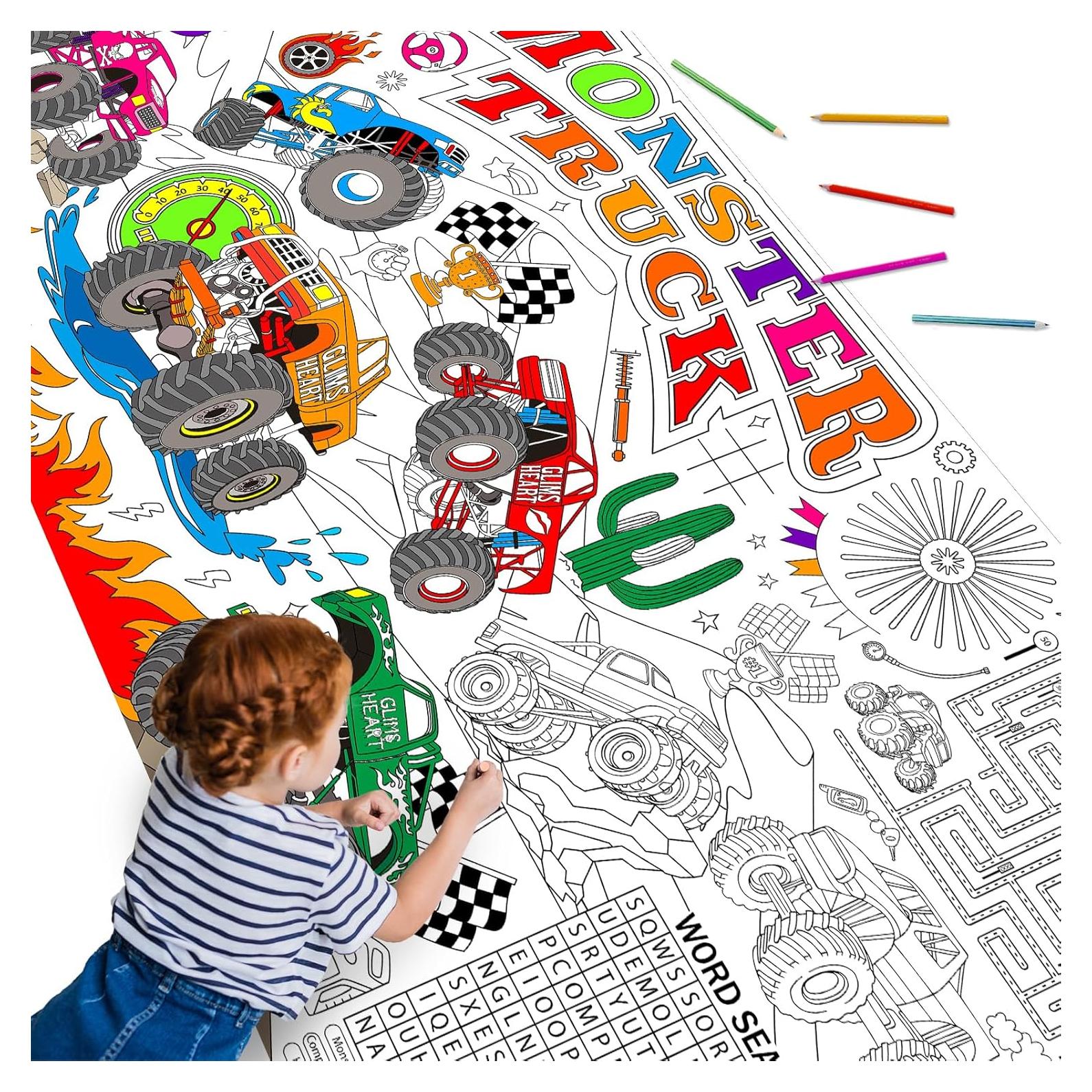 Póster Gigante para Colorear Camiones Monstruo Naozinebi 80x180cm