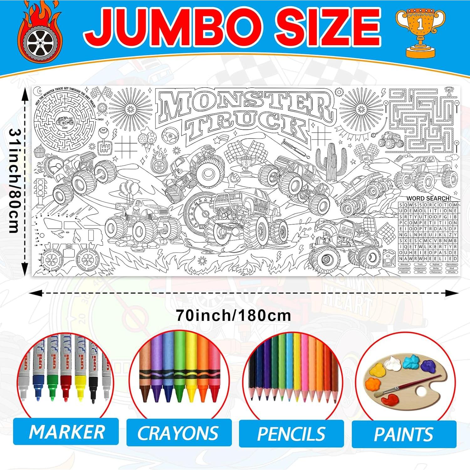 Póster Gigante para Colorear Camiones Monstruo Naozinebi 80x180cm