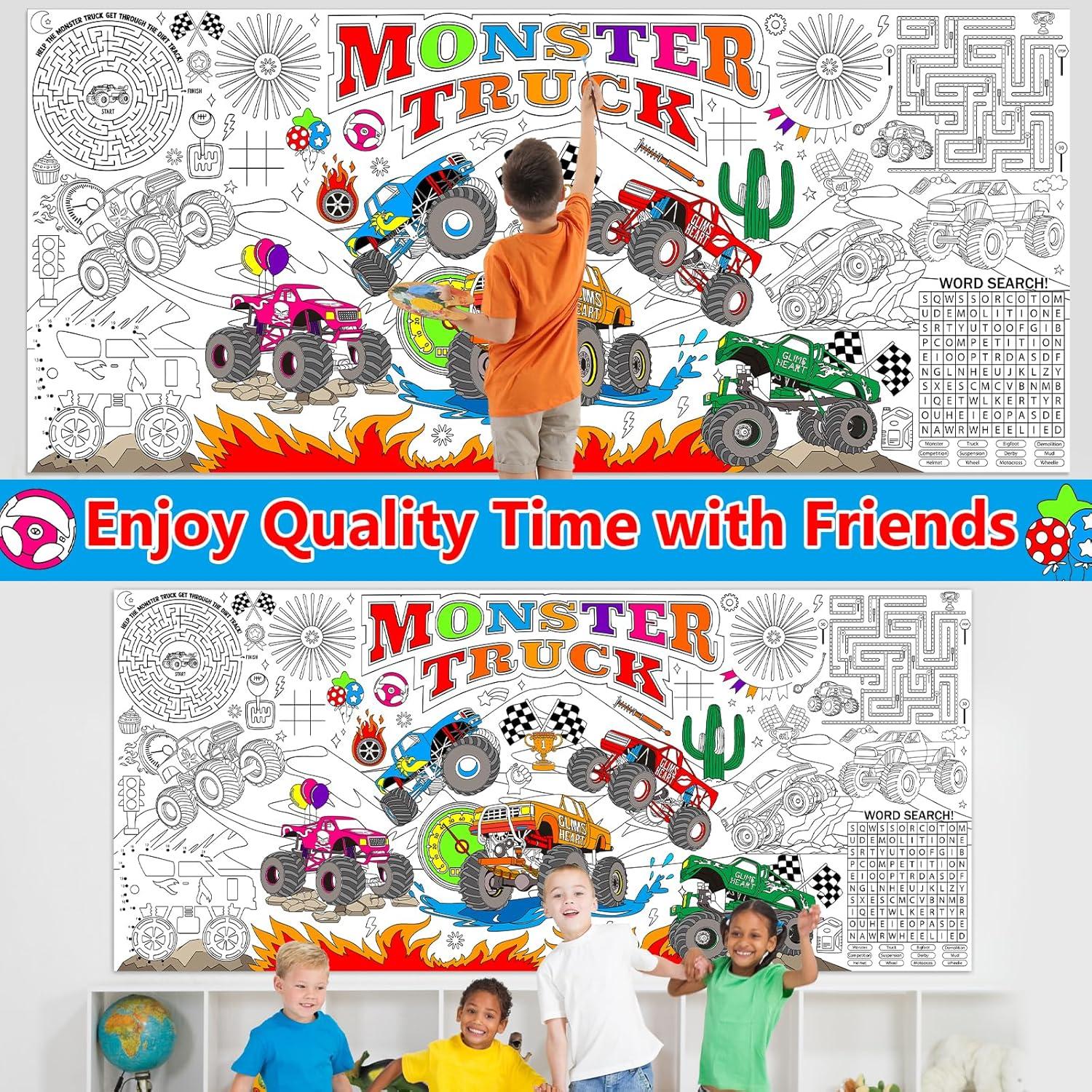 Póster Gigante para Colorear Camiones Monstruo Naozinebi 80x180cm