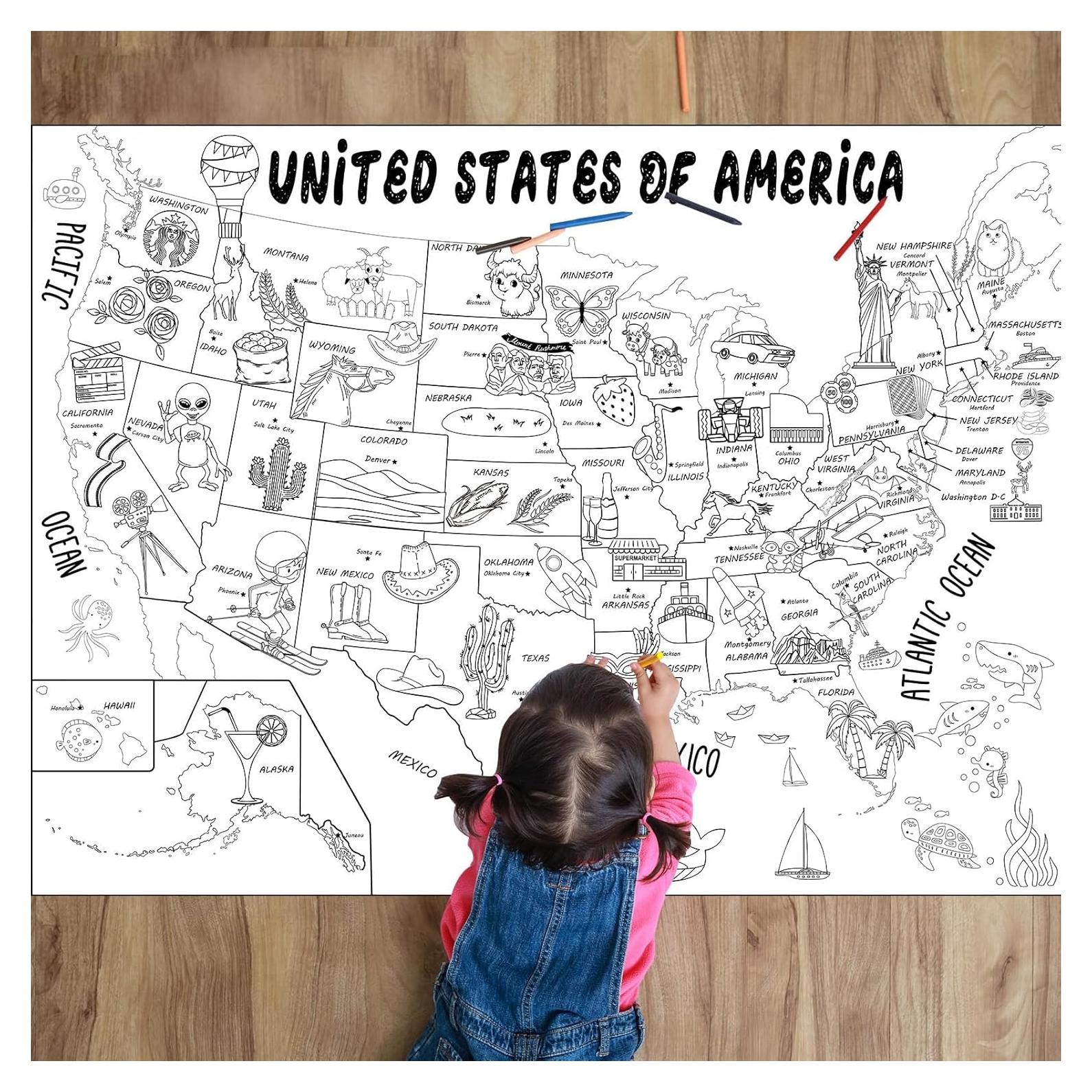 Póster gigante de colorear mapa de EE. UU. 80x110 cm Naozinebi