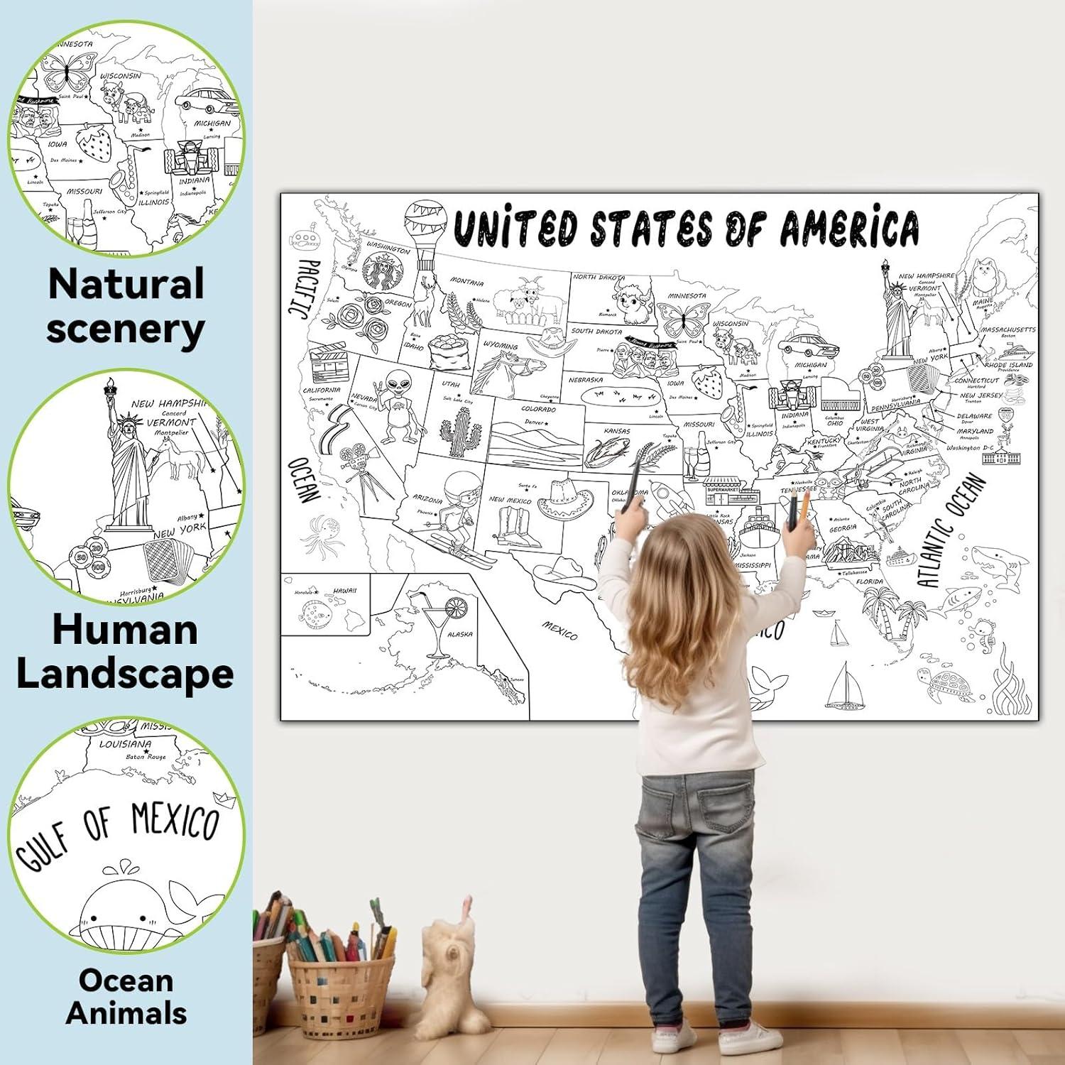 Póster gigante de colorear mapa de EE. UU. 80x110 cm Naozinebi