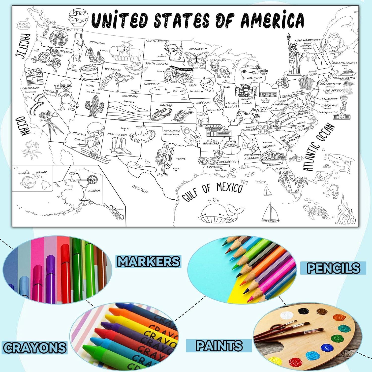 Póster gigante de colorear mapa de EE. UU. 80x110 cm Naozinebi